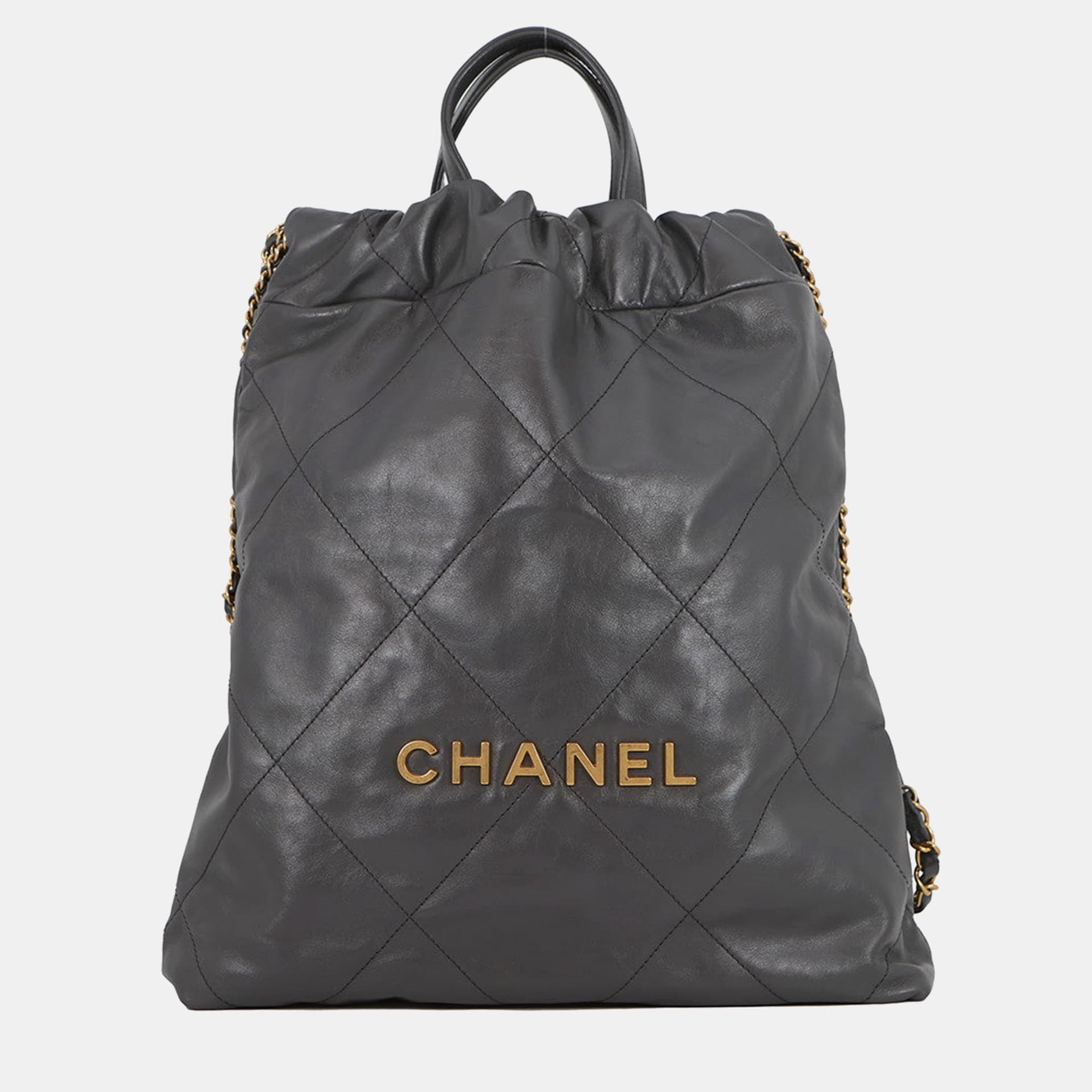 Chanel Chanel22 Backpack Gray Shiny Calf Leather Size Small