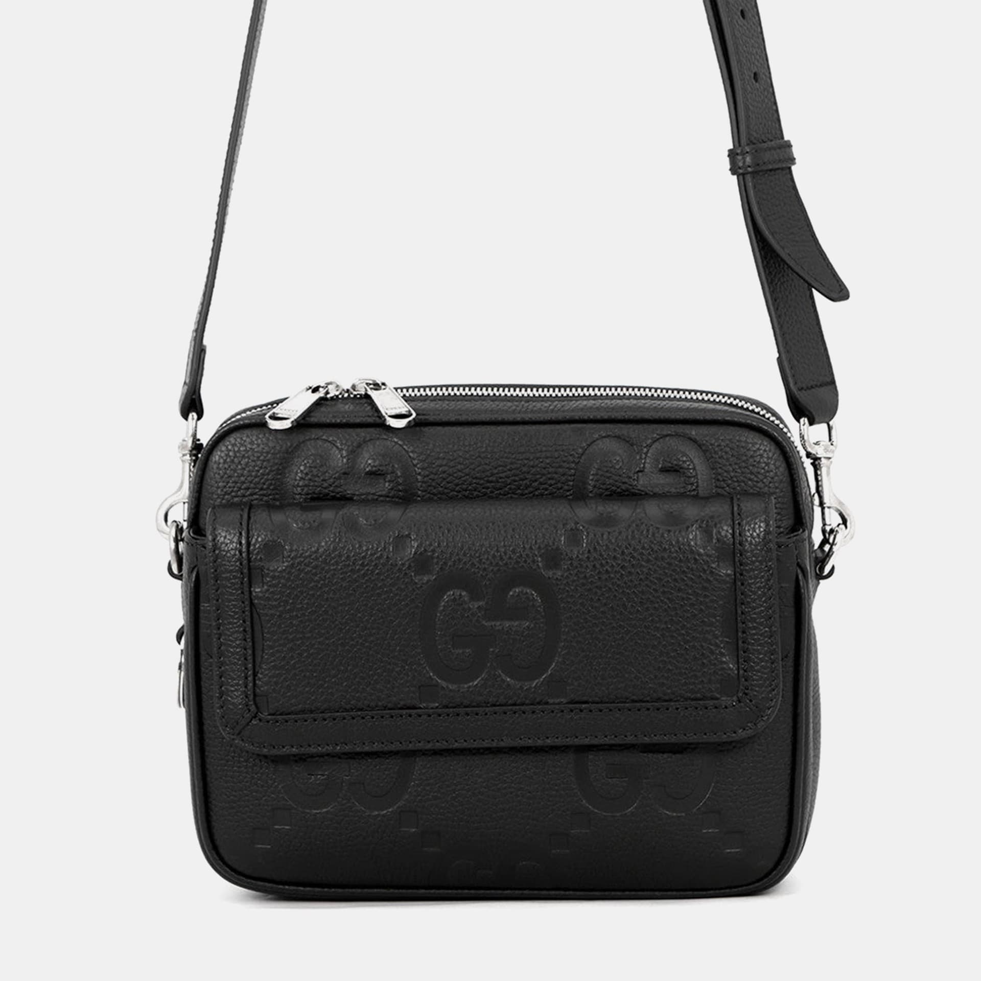 Gucci Jumbo GG Small Black Leather Crossbody Bag