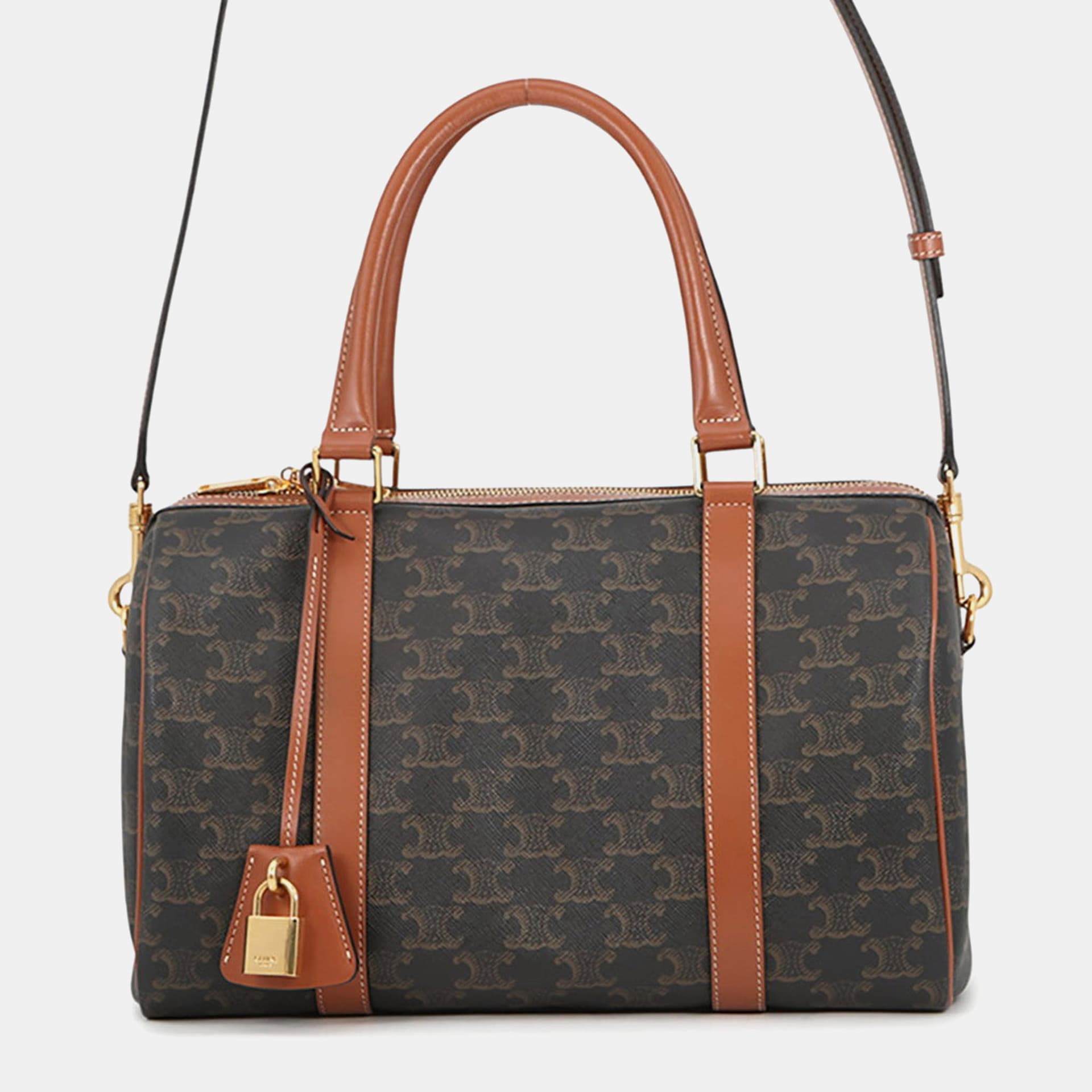 Celine 2Way Travel Bag Triomphe Tan Pvc Calf Leather