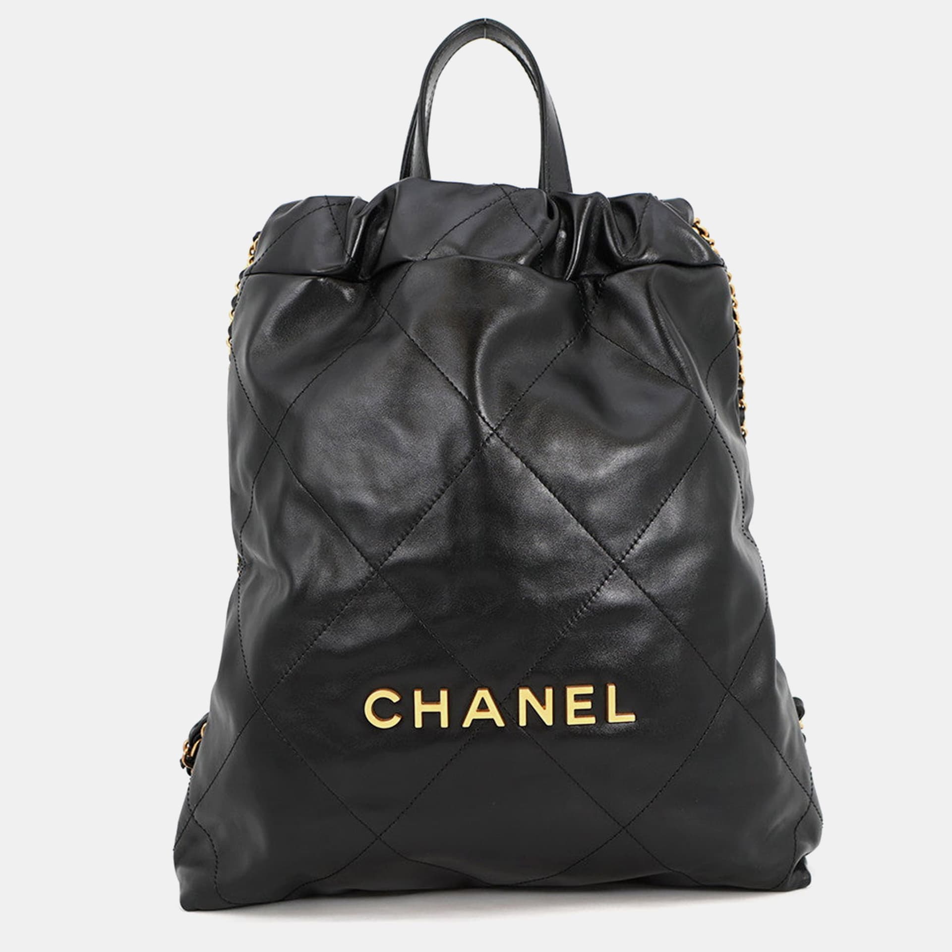 Chanel Chanel22 Backpack Black Shiny Calf Leather Size Small