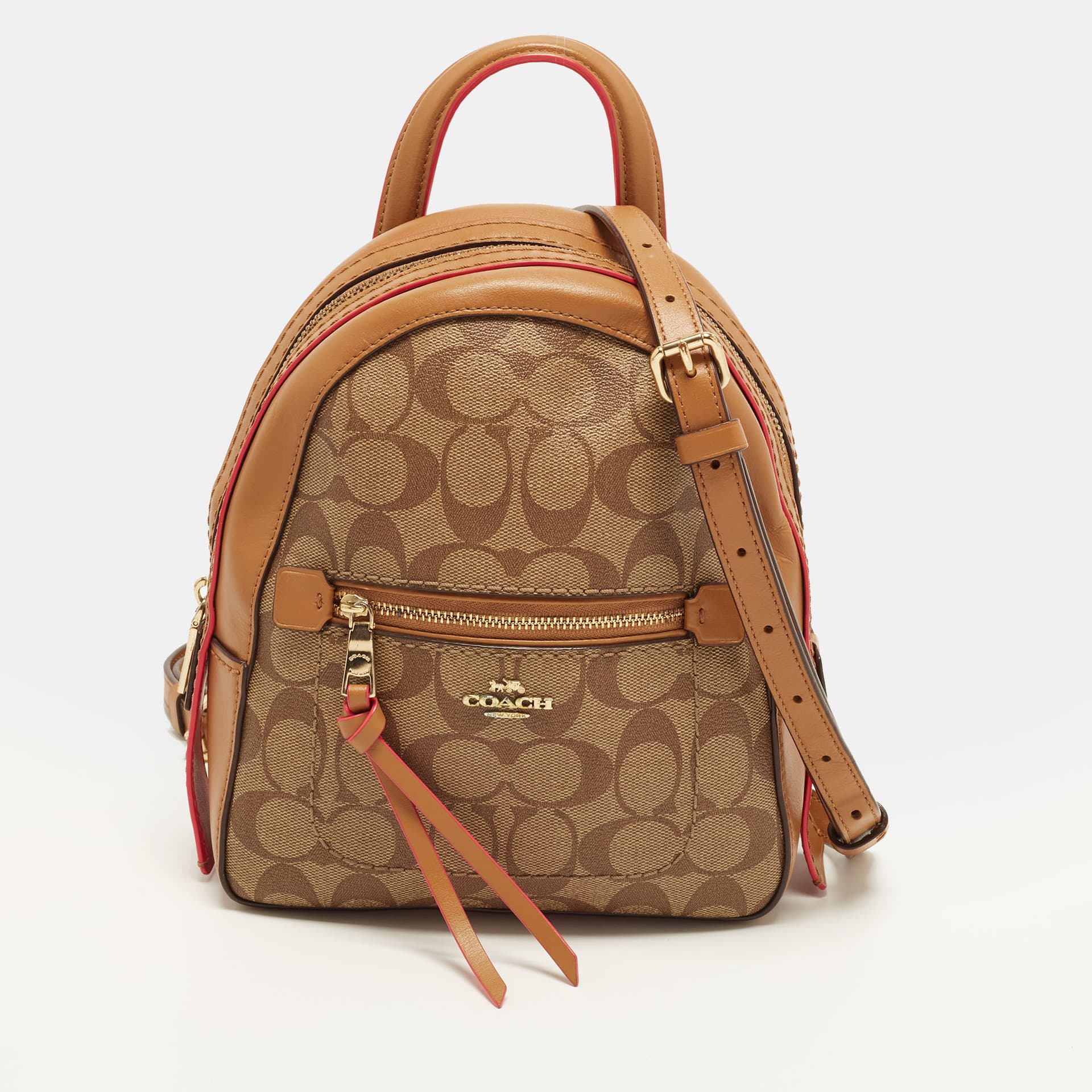 Coach Andi Beige/Brown Signature Coated Canvas and Leather Backpack