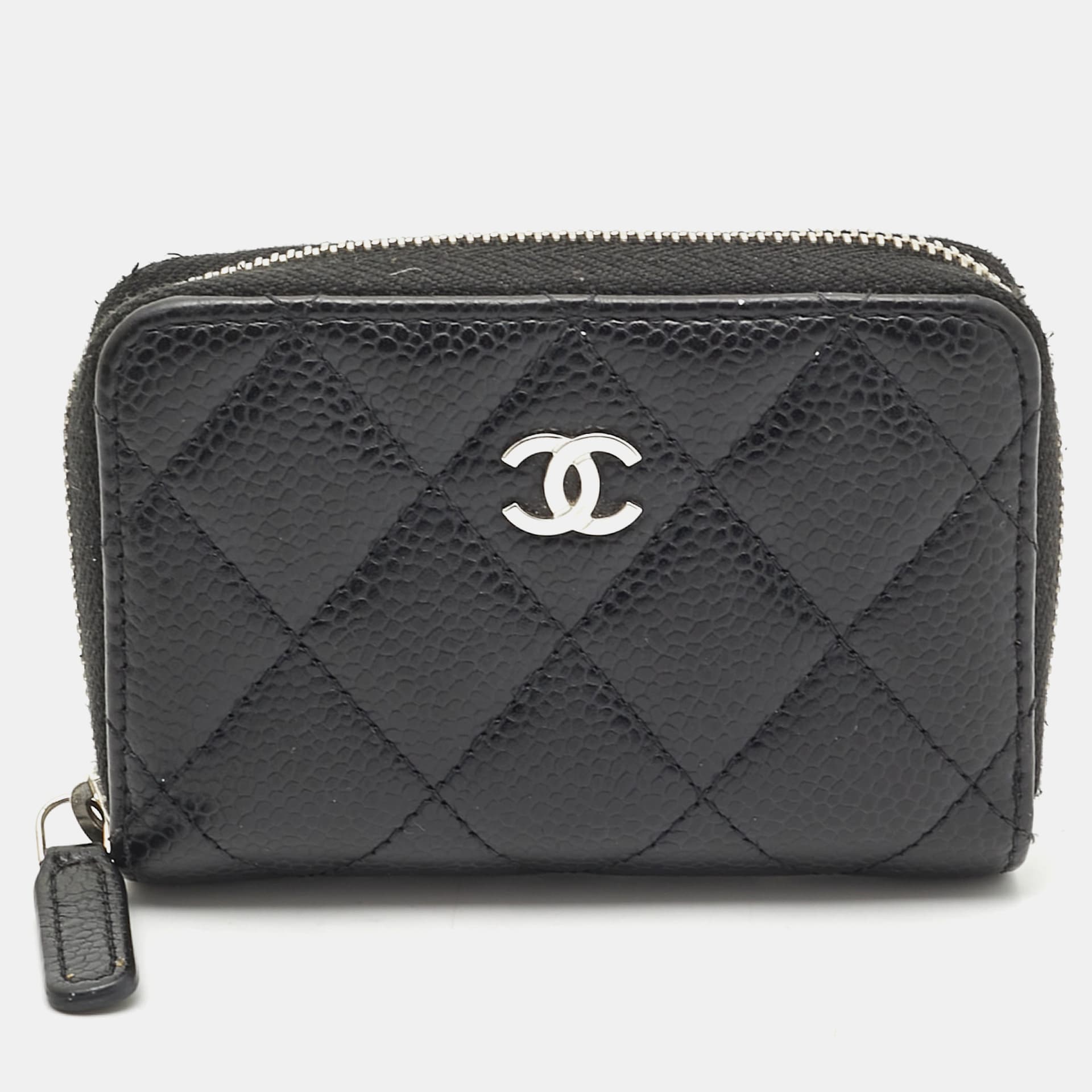 Chanel Classic Zipped Black Caviar Quilted Leather Coin Purse