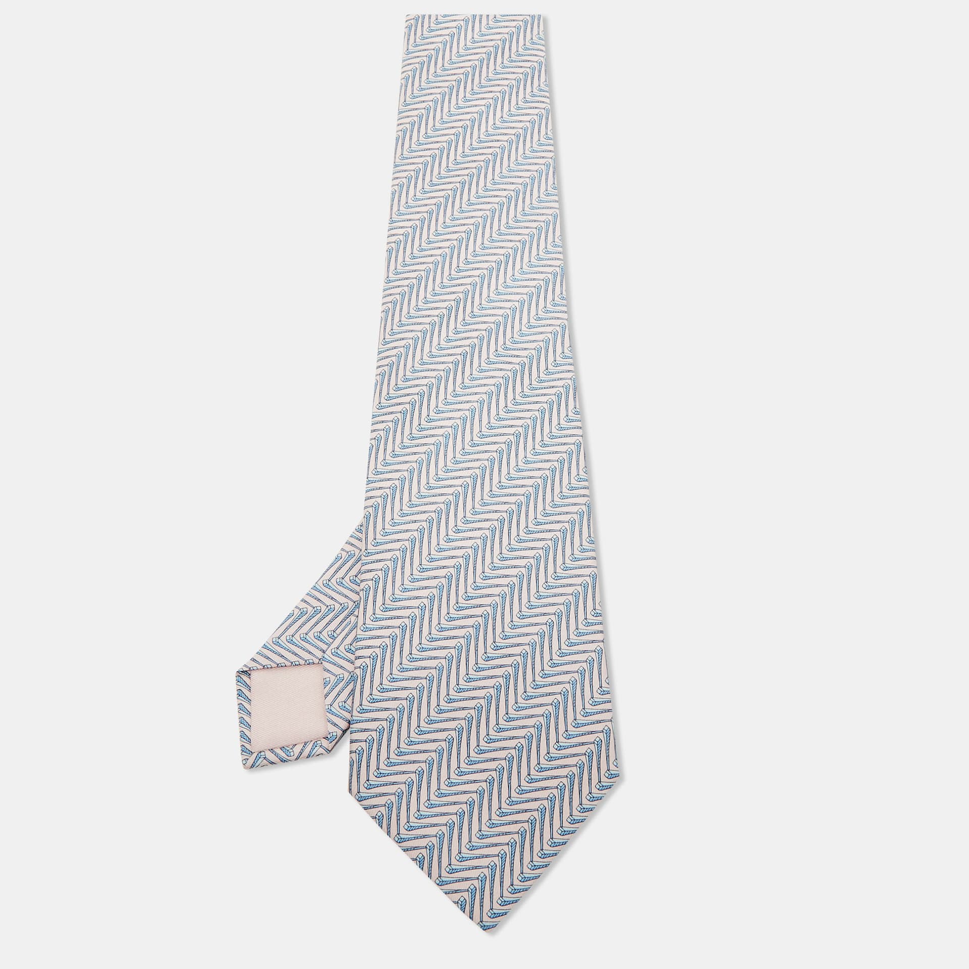 Hermes Pink Chevron Pattern Silk Tie