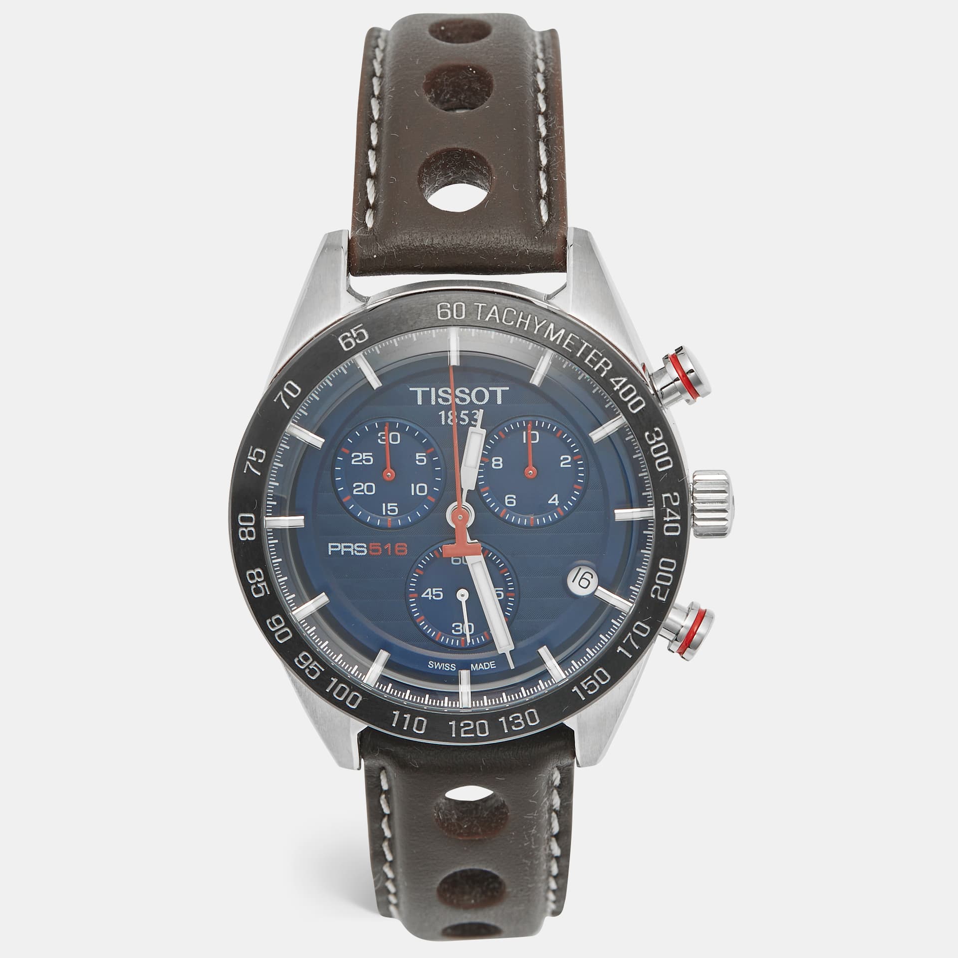 Tissot PRS 516 T100.417.16.041.00 Blue Dial Ceramic Stainless Steel Leather Men's Wristwatch 42 mm