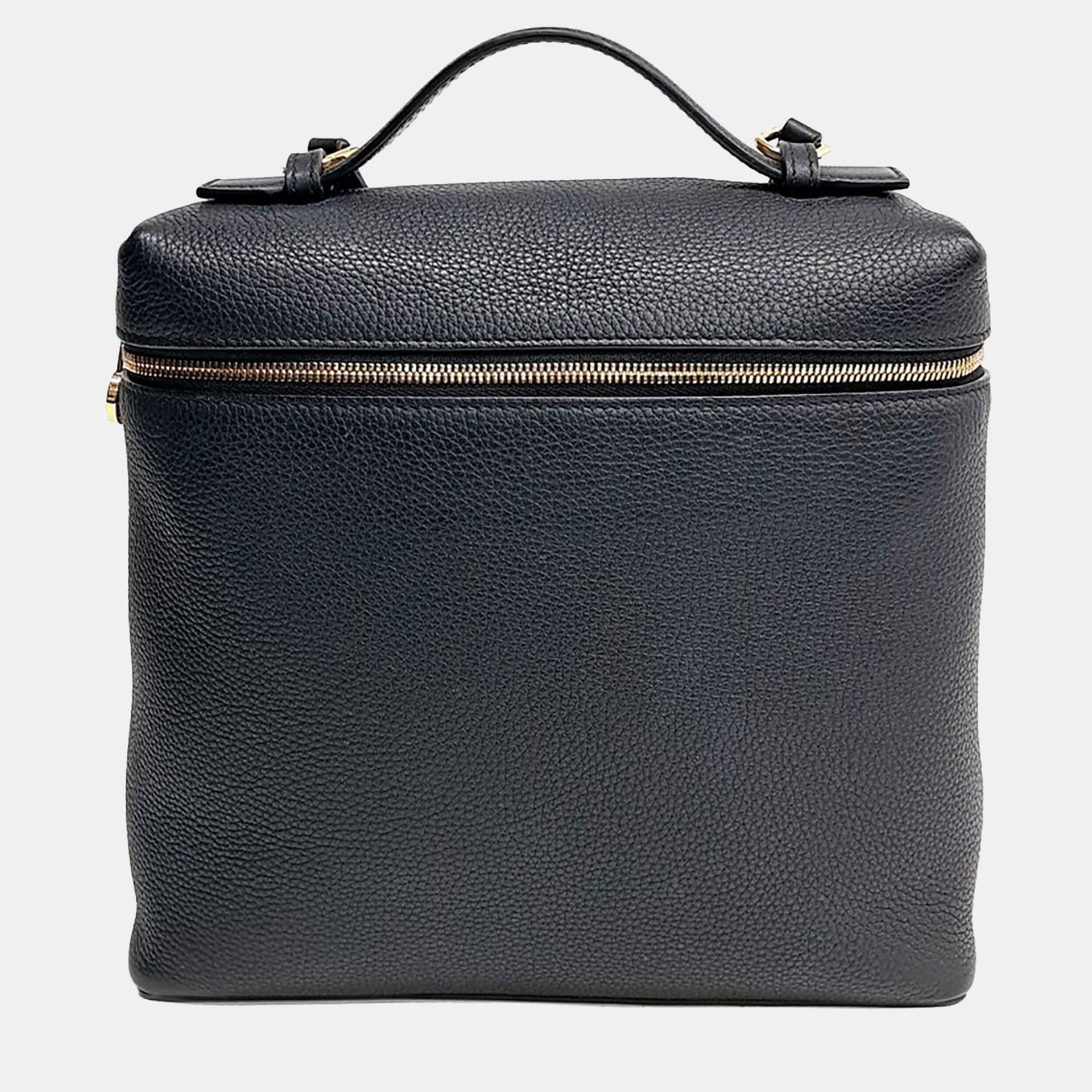 Loro Piana Extra Pocket Backpack Medium Black Grained Leather Backpack Bag