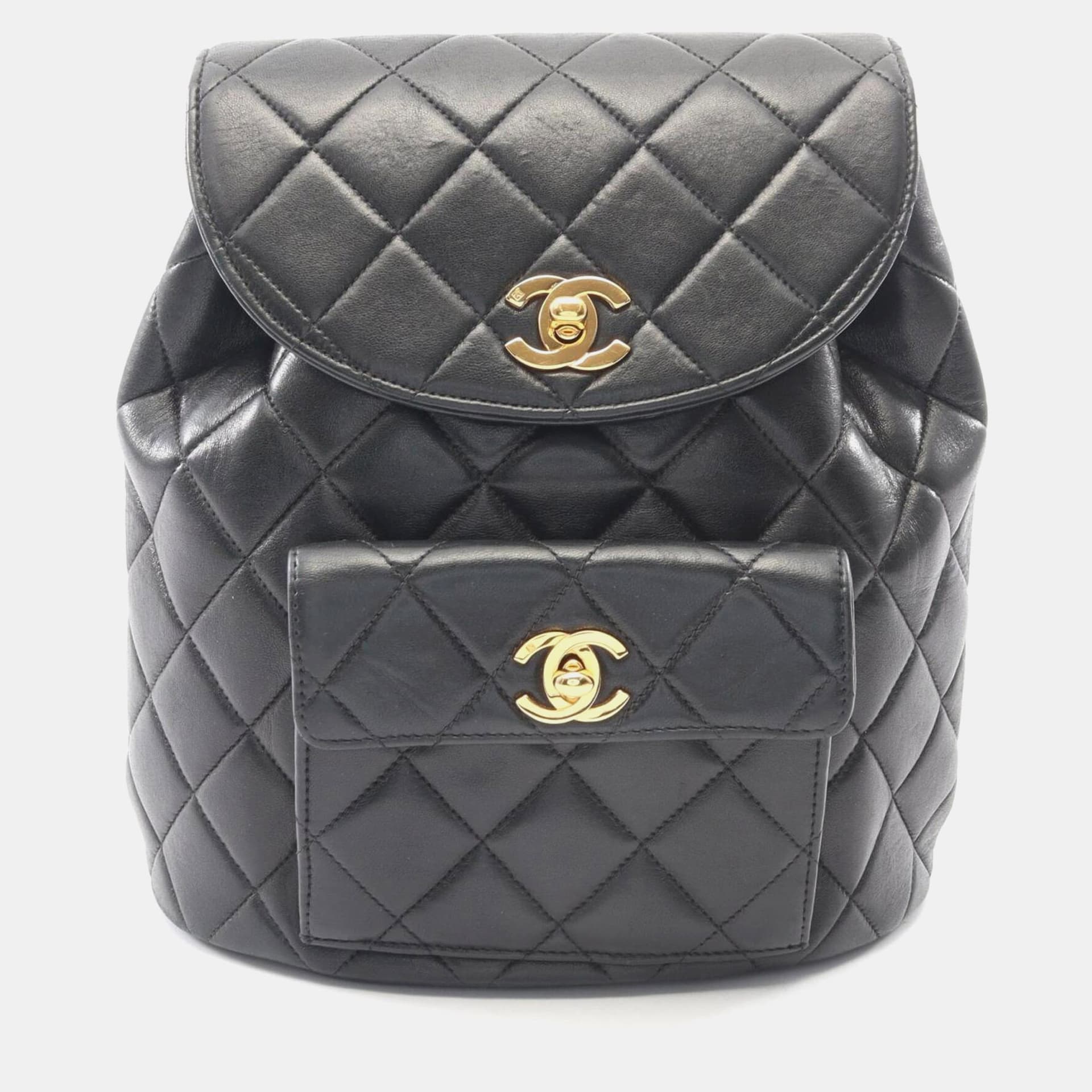 Chanel Matelasse Black Lambskin Leather Backpack Bag