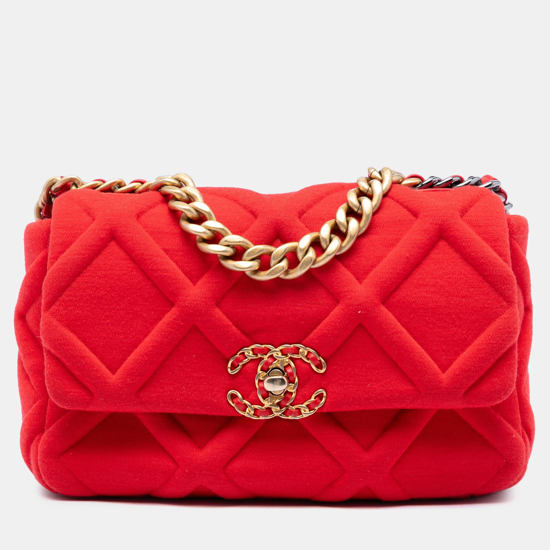Chanel 19 Medium Red Quilted Jersey Shoulder Bag