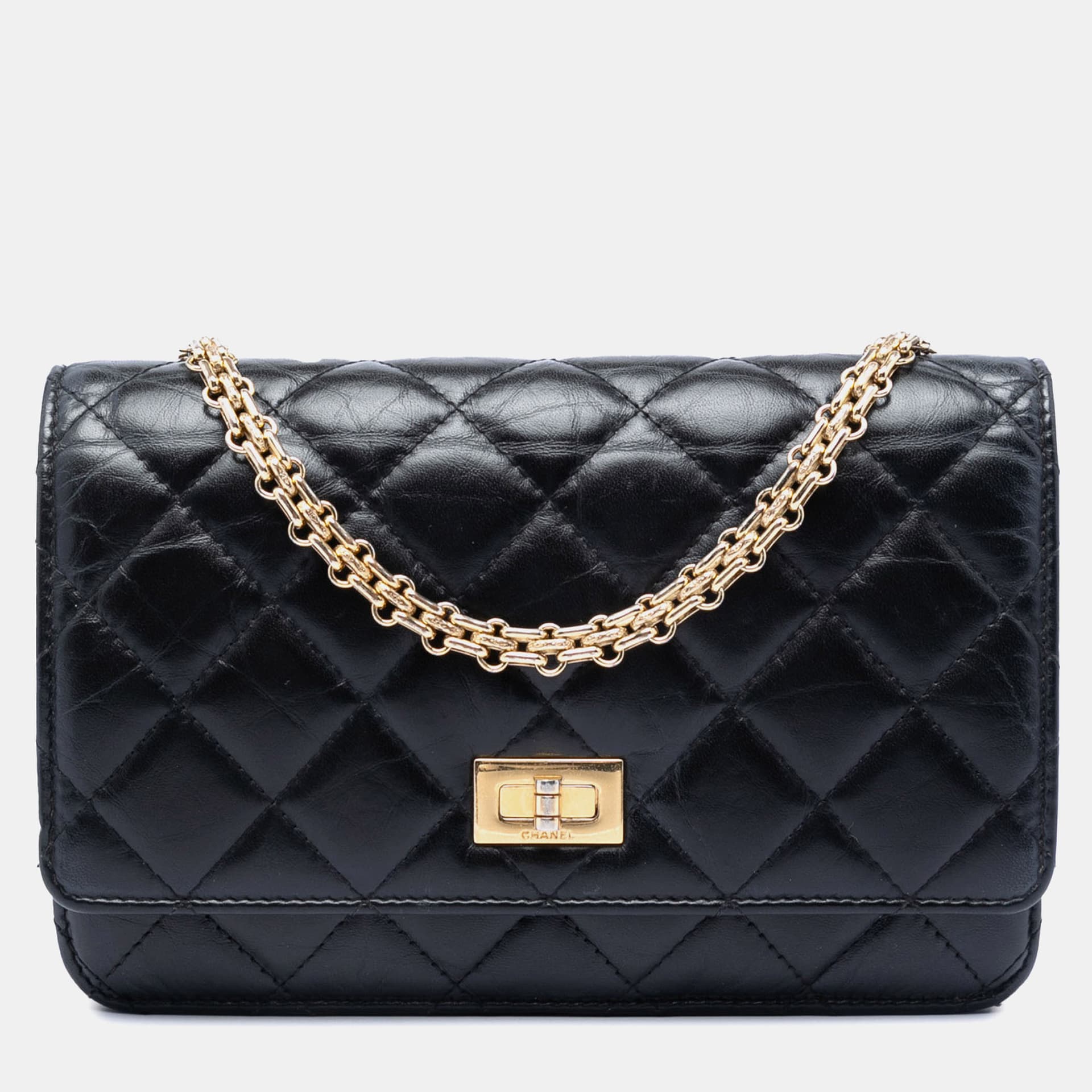 Chanel Black Chanel Reissue 2.55 Wallet on Chain Black Quilted Aged Calfskin Leather Bag