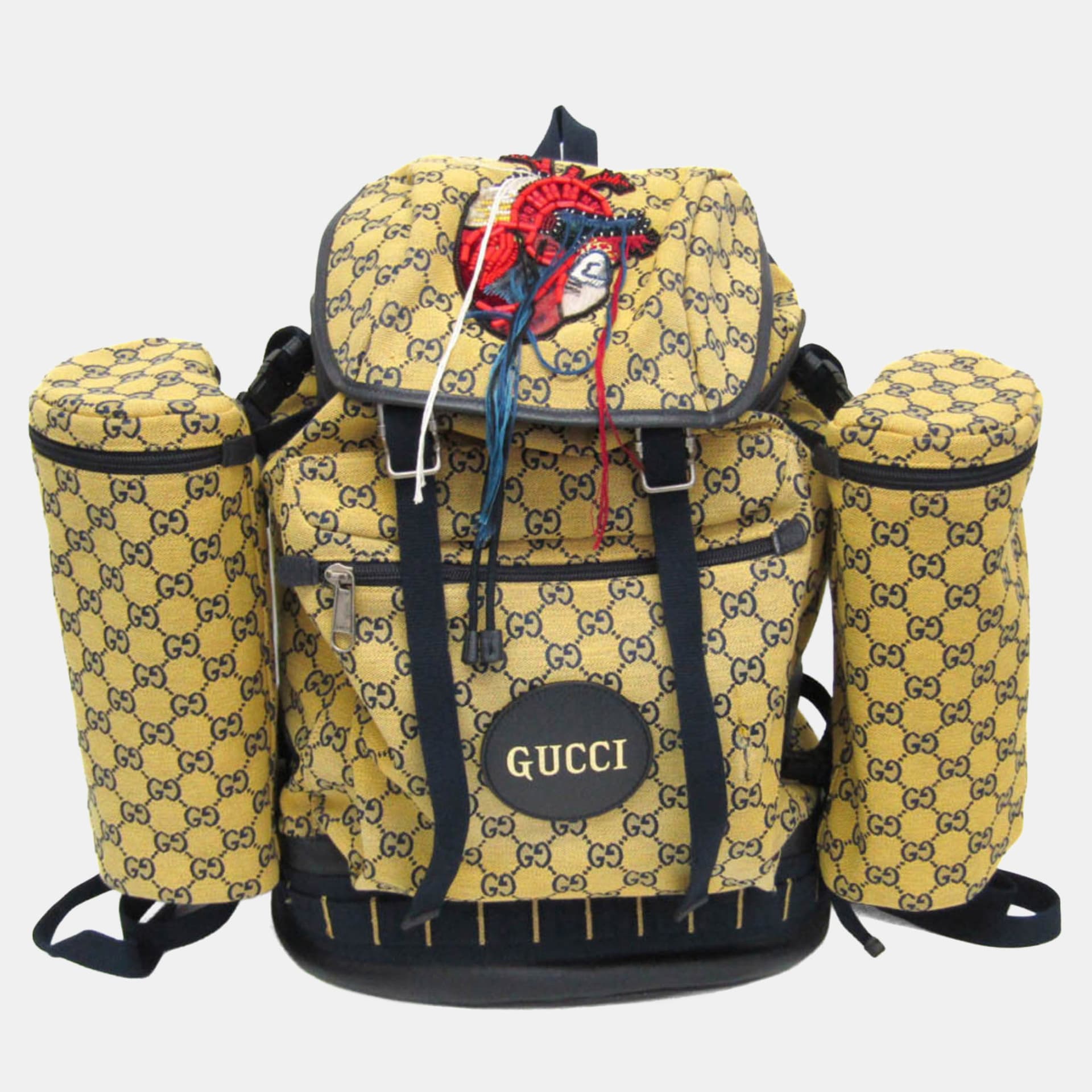 Gucci Alpina Trekking Large Dark Navy Yellow GG Canvas Leather Men's Backpack Bag