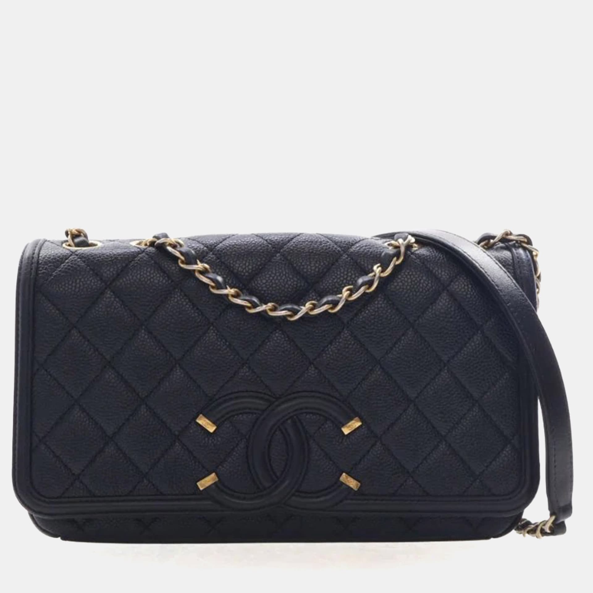 Chanel CC Filigree Medium Black Caviar Leather Shoulder Bag