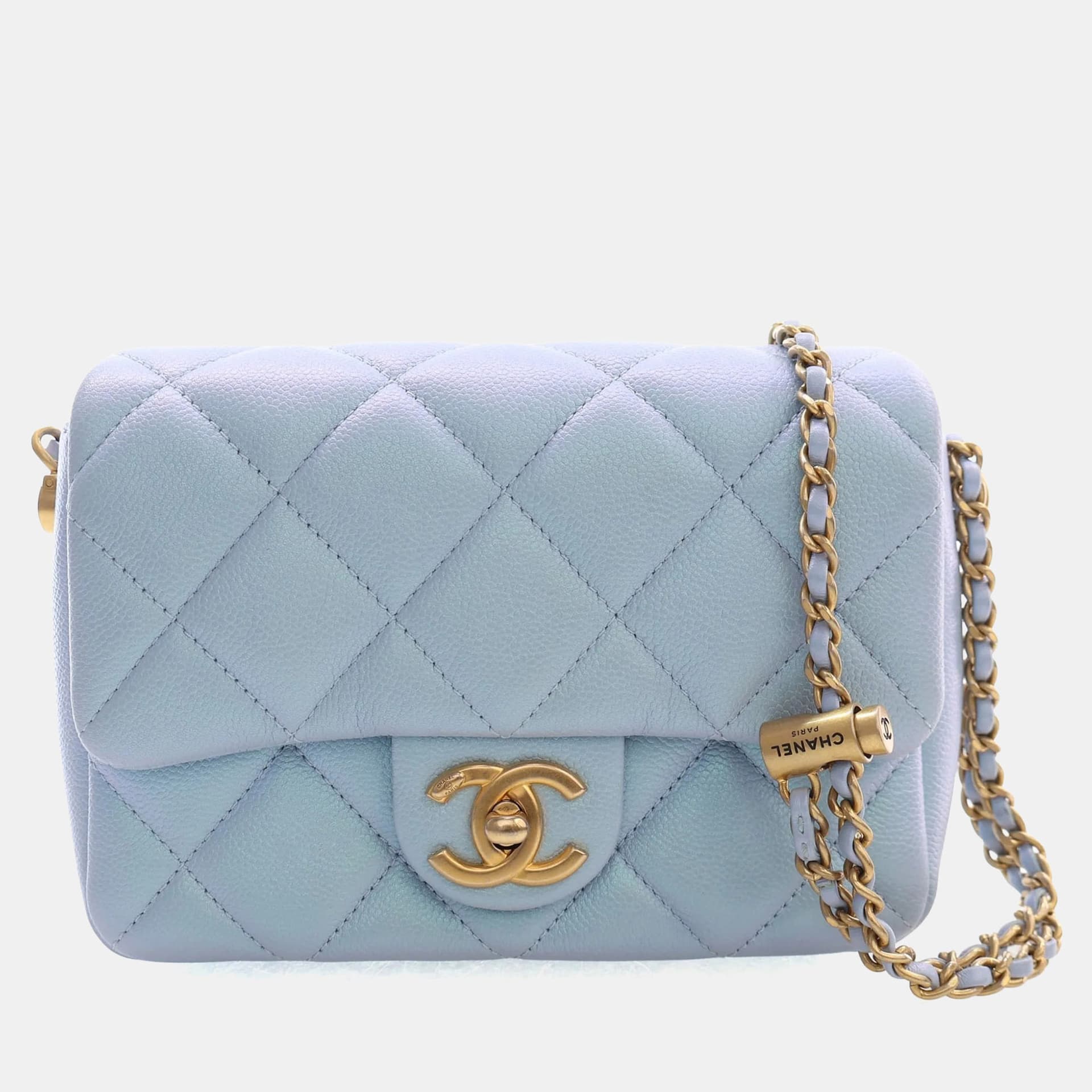 Chanel My Perfect Mini Iridescent Light Blue Caviar Grained Calfskin Leather Crossbody Bag