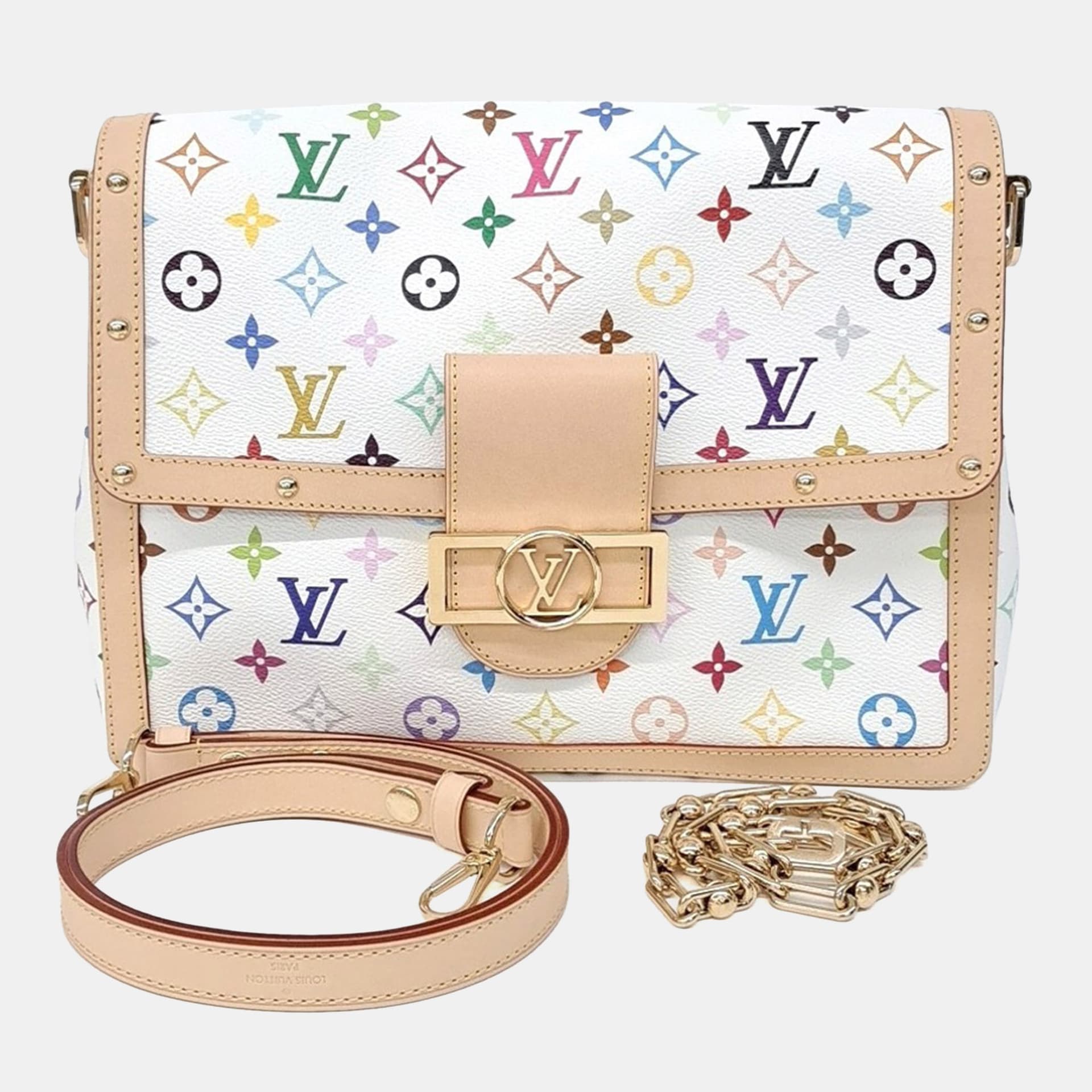 Louis Vuitton Murakami Soft Dauphine GM White Monogram Coated Canvas Crossbody Bag