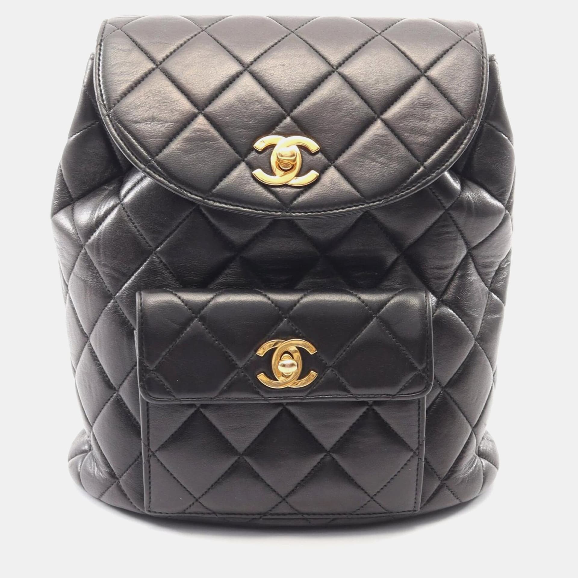 Chanel Vintage Duma Medium Black Lambskin Leather Backpack Bag