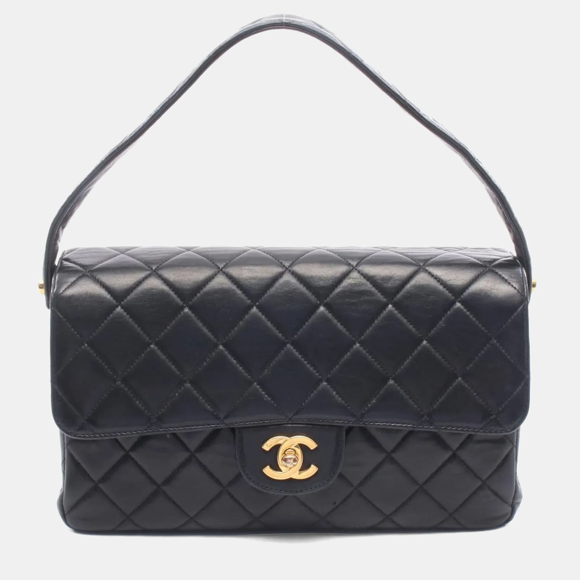 Chanel Matelasse Double Face Medium Black Lambskin Leather Shoulder Bag