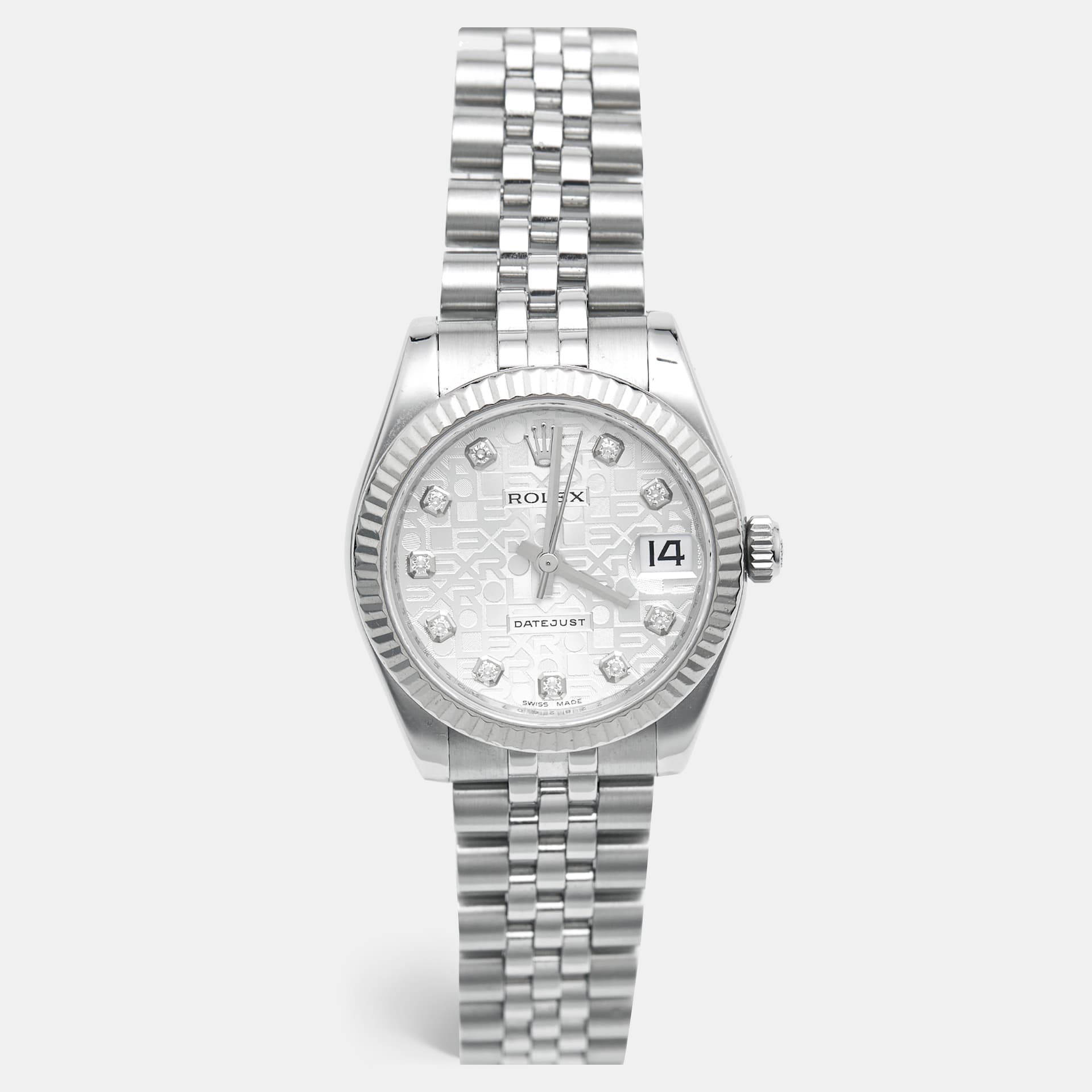 Rolex Datejust 178274 Silver Dial 18k White Gold Stainless Steel Diamond Women's Wristwatch 31 mm