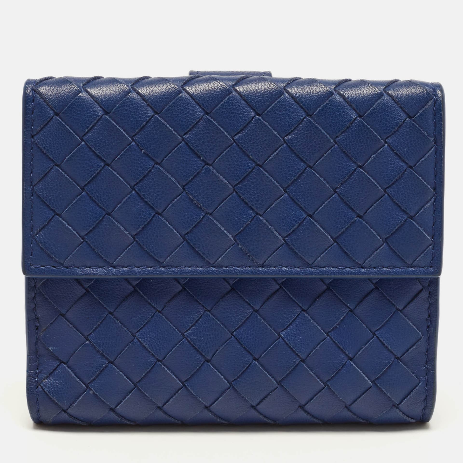 Bottega Veneta Flap Blue Intrecciato Leather French Wallet
