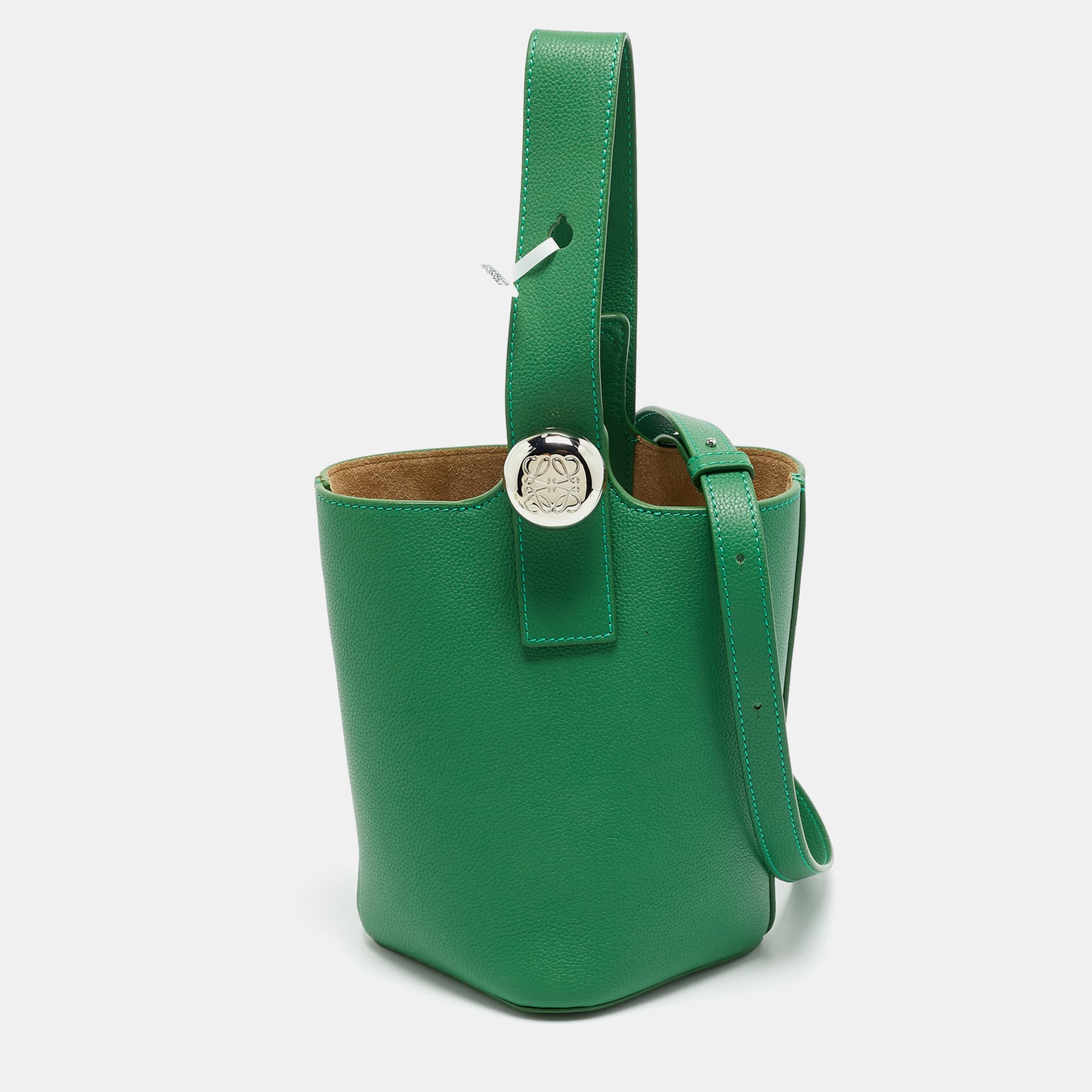 Loewe Pebble Mini Green Leather Bucket Bag