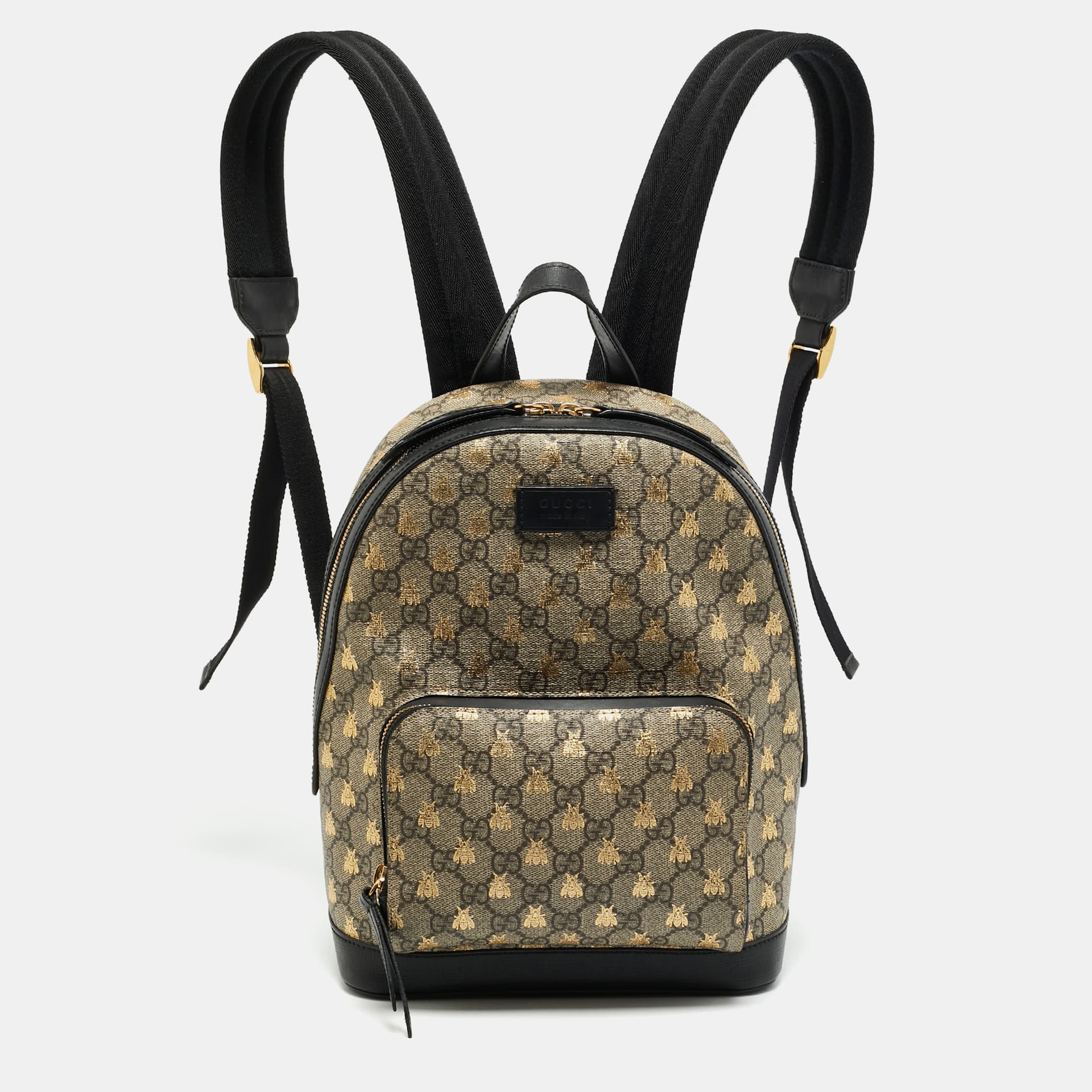 Gucci Day Bees Small Black/Beige GG Supreme Canvas and Leather Backpack