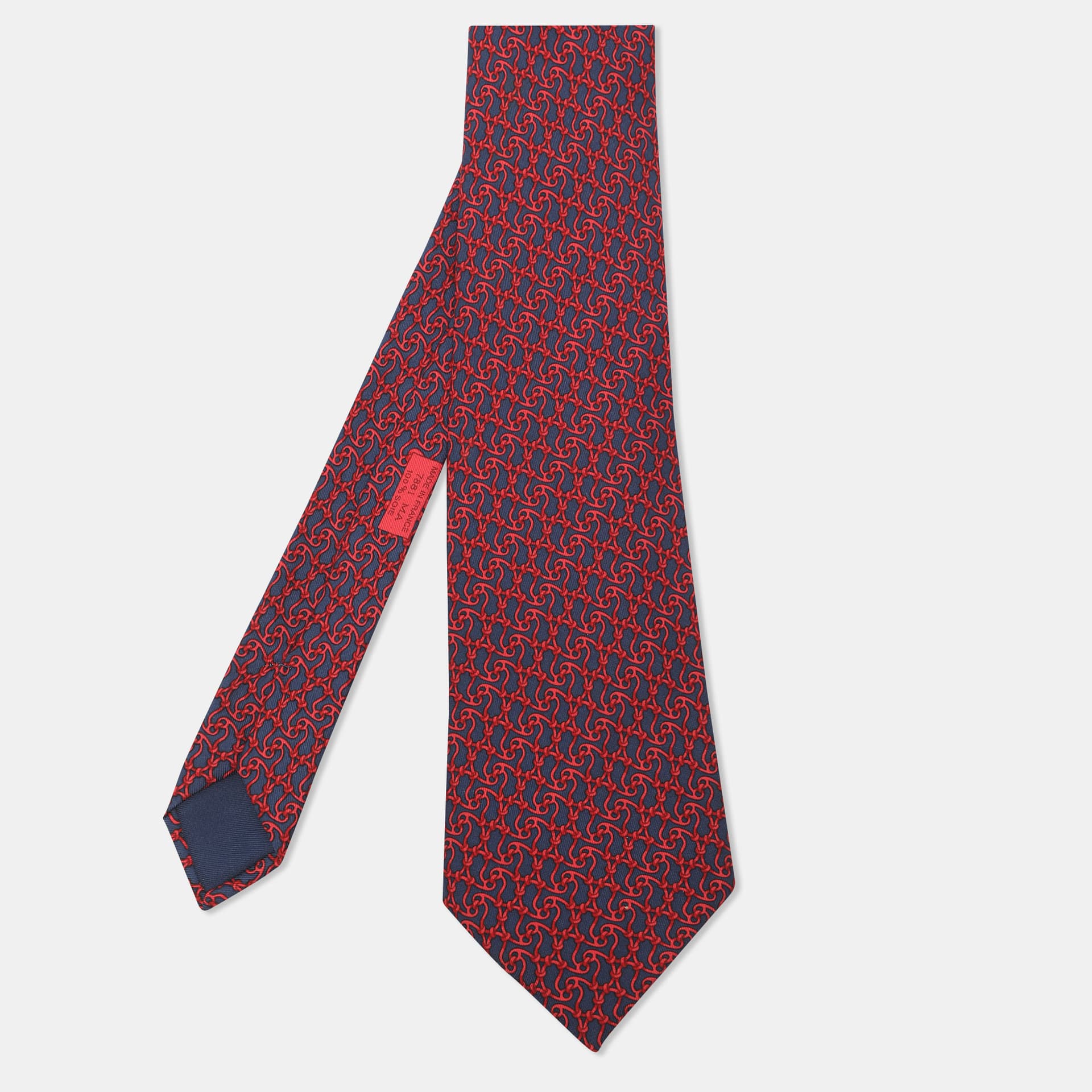 Hermes Red/Blue Patterned Silk Neck Tie