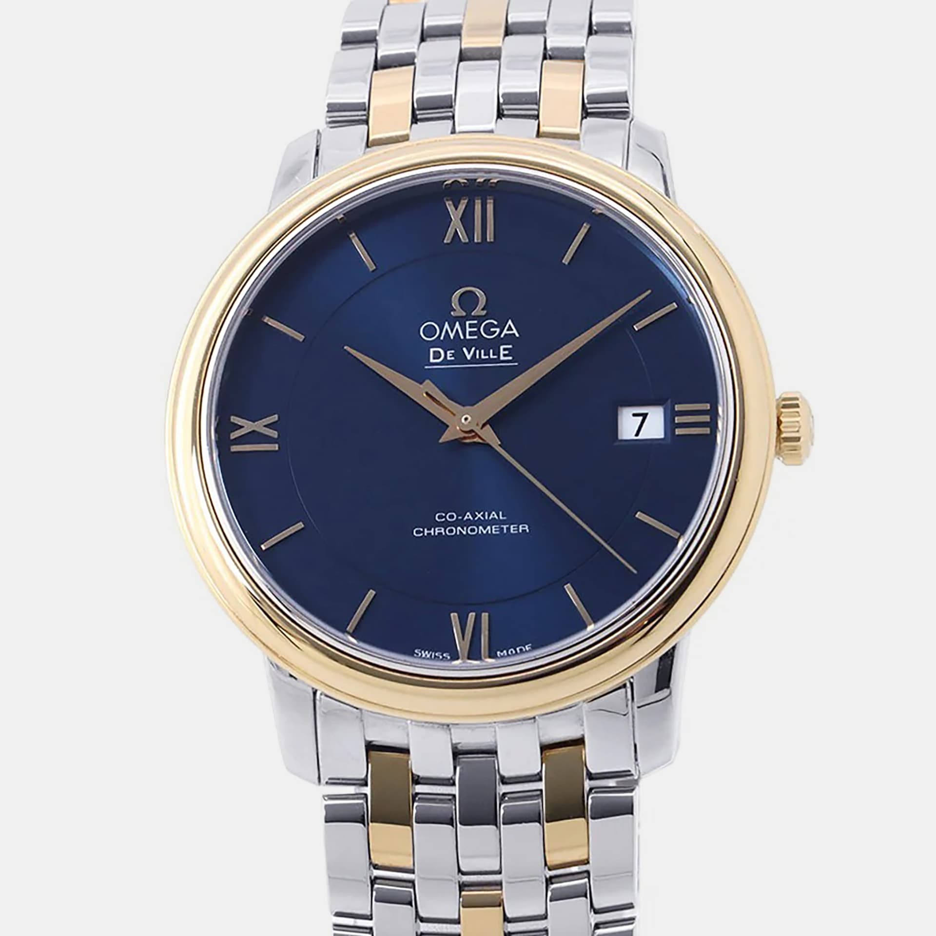 Omega De Ville Prestige 424.20.37.20.03.001 Blue Yellow Gold, Stainless Steel Automatic Men's Wristwatch 36.8mm