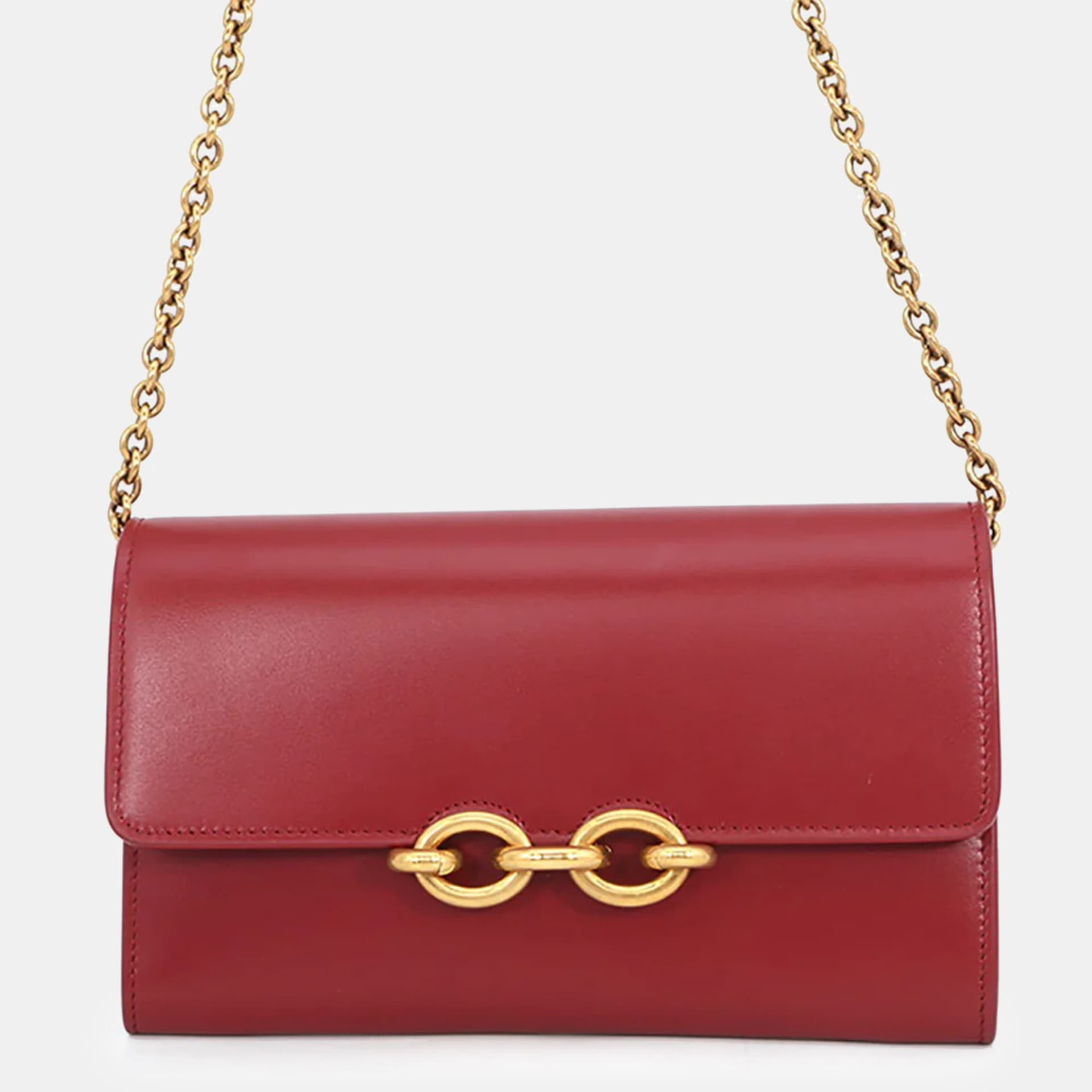 Saint Laurent Le Maillon WOC Opium Red Calfskin Leather Wallet on Chain Bag