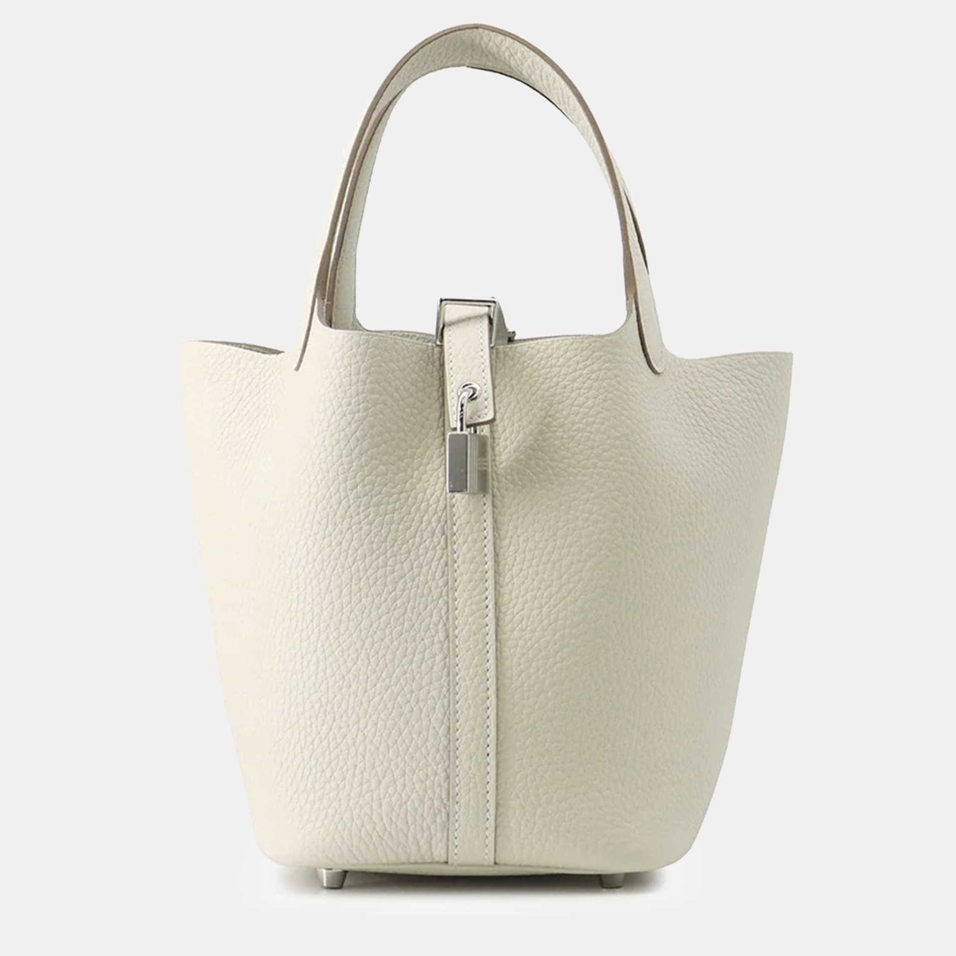 Hermes Picotin Lock 18 Craie Taurillon Clemence Leather Tote Bag