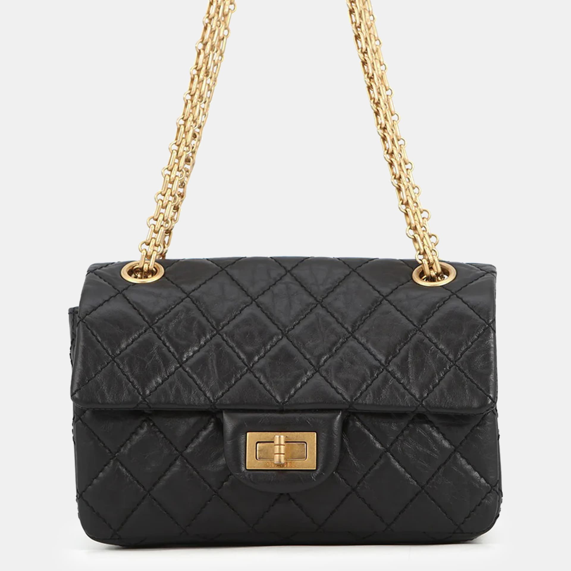 Chanel 2.55 Mini Black Aged Calfskin Leather Shoulder Bag