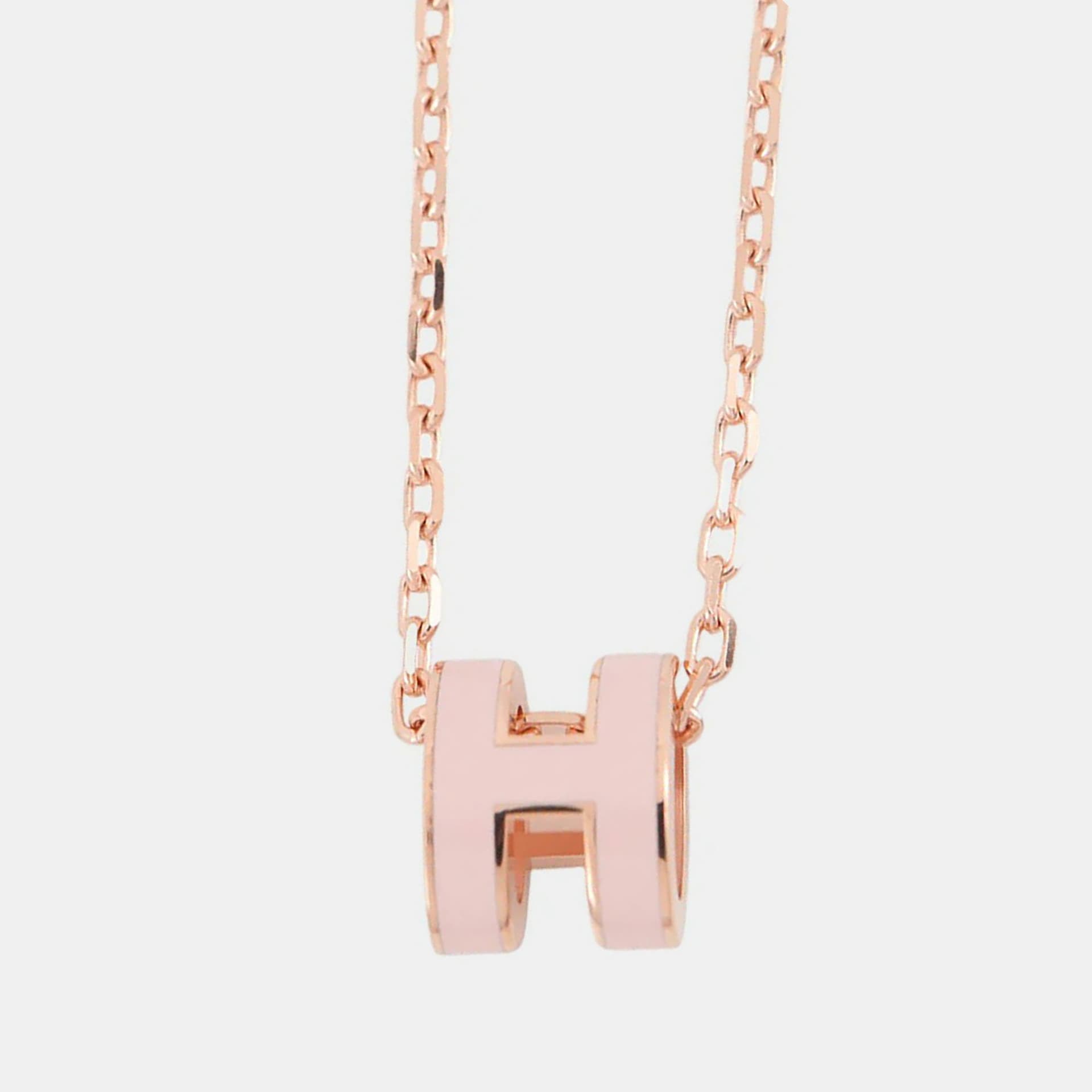 Hermes Pop Ash Necklace Size Mini Rose Dragee Gold Plated Lacquer