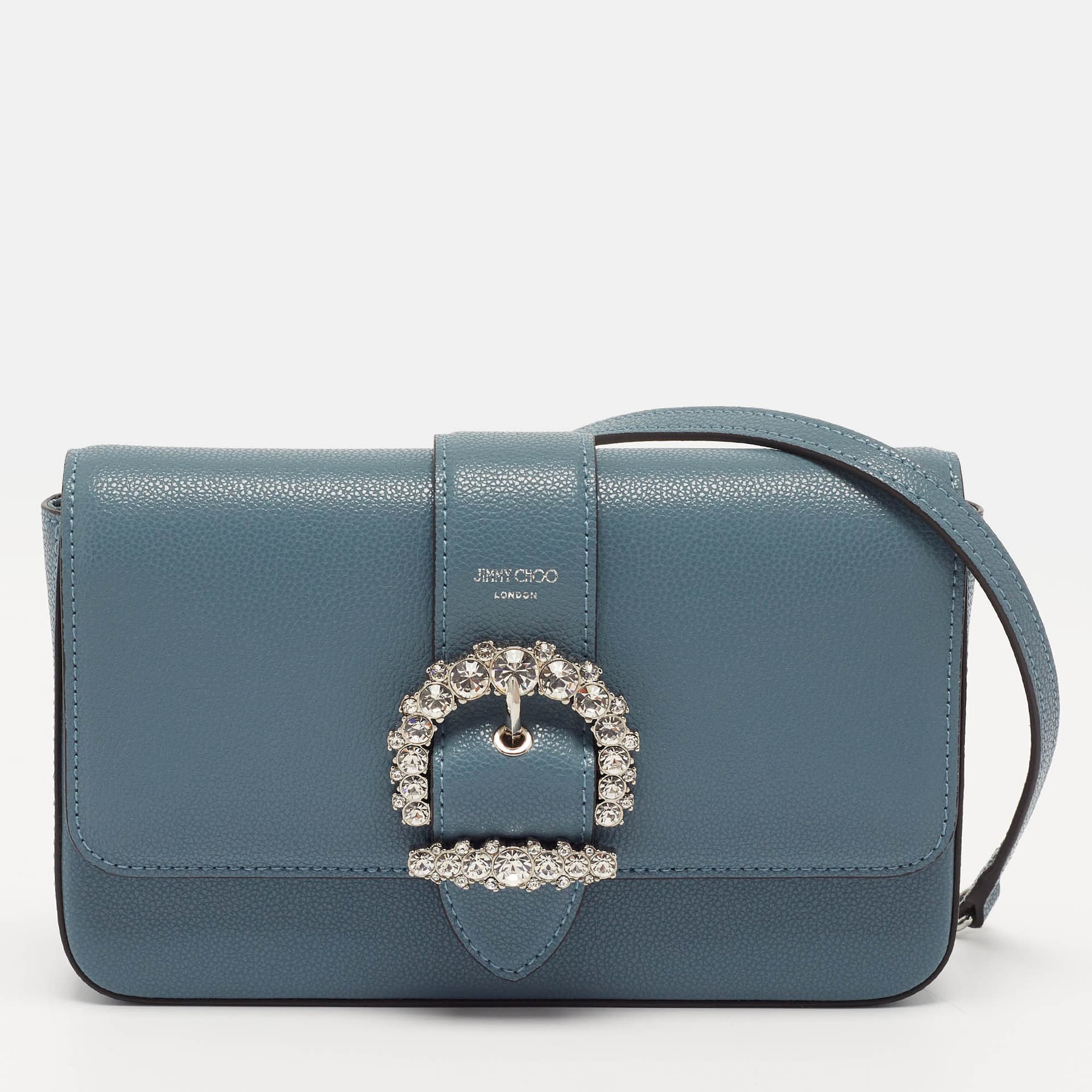 Jimmy Choo Cheri Dusk Blue Leather Wallet On Chain