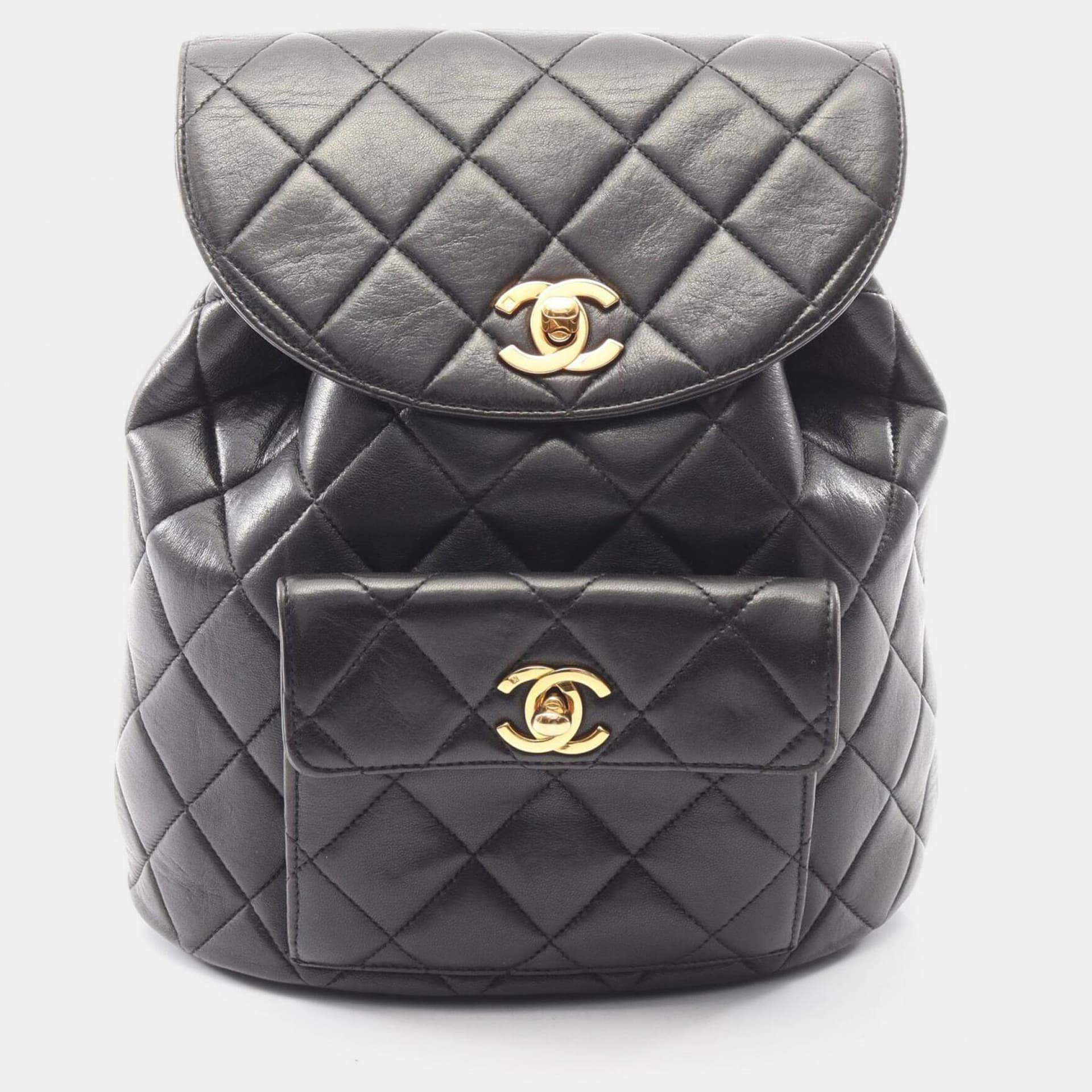 Chanel Vintage Duma Small Black Lambskin Leather Backpack Bag
