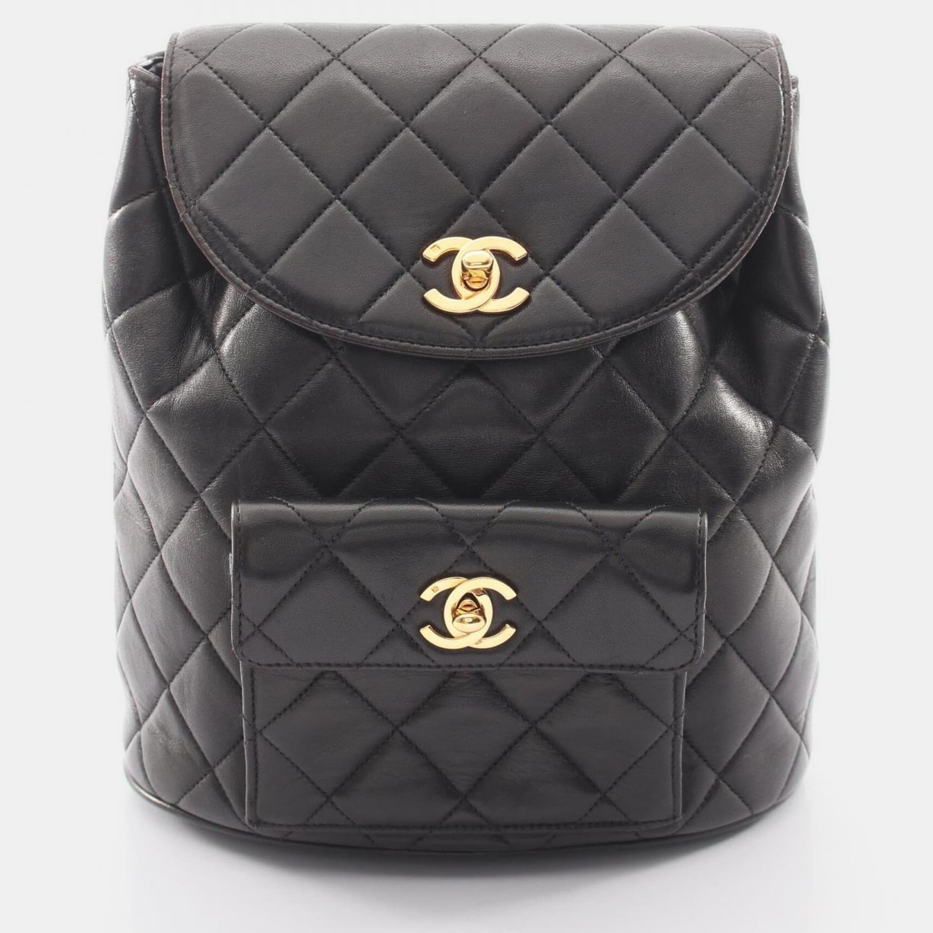Chanel Vintage Duma Medium Black Lambskin Leather Backpack Bag