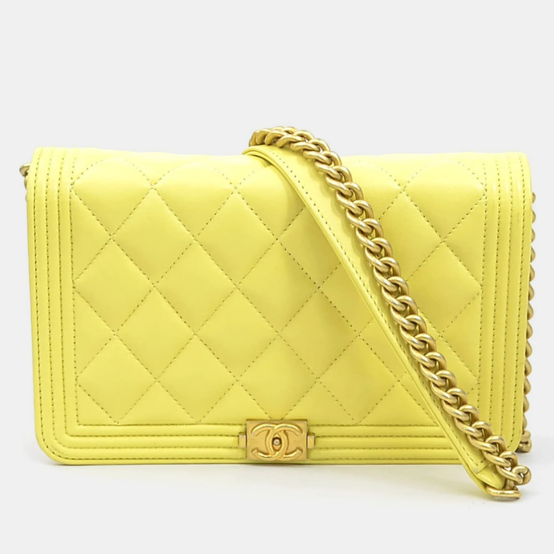 Chanel Boy Wallet On Chain Light Yellow Lambskin Leather Crossbody Bag