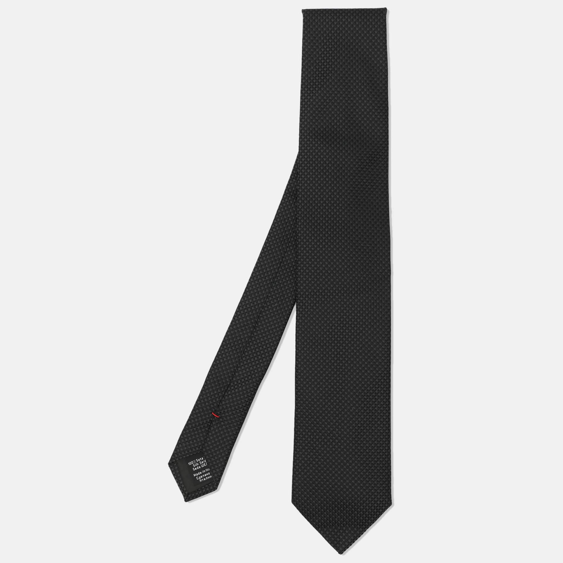 Boss By Hugo Boss Black Micro Patterned Jacquard Silk Neck Tie