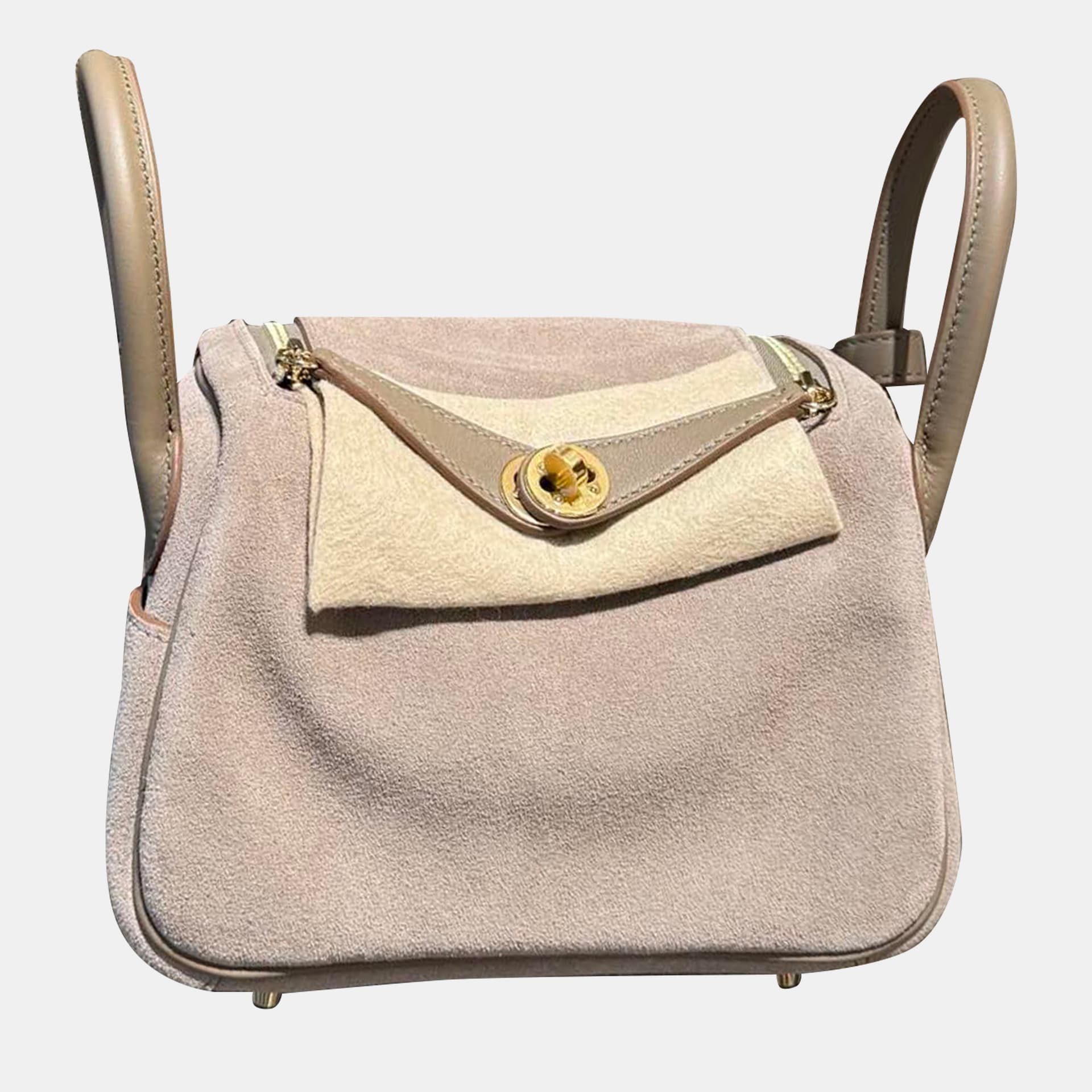 Hermes Mini Lindy Etoupe Suede Leather Shoulder Bag