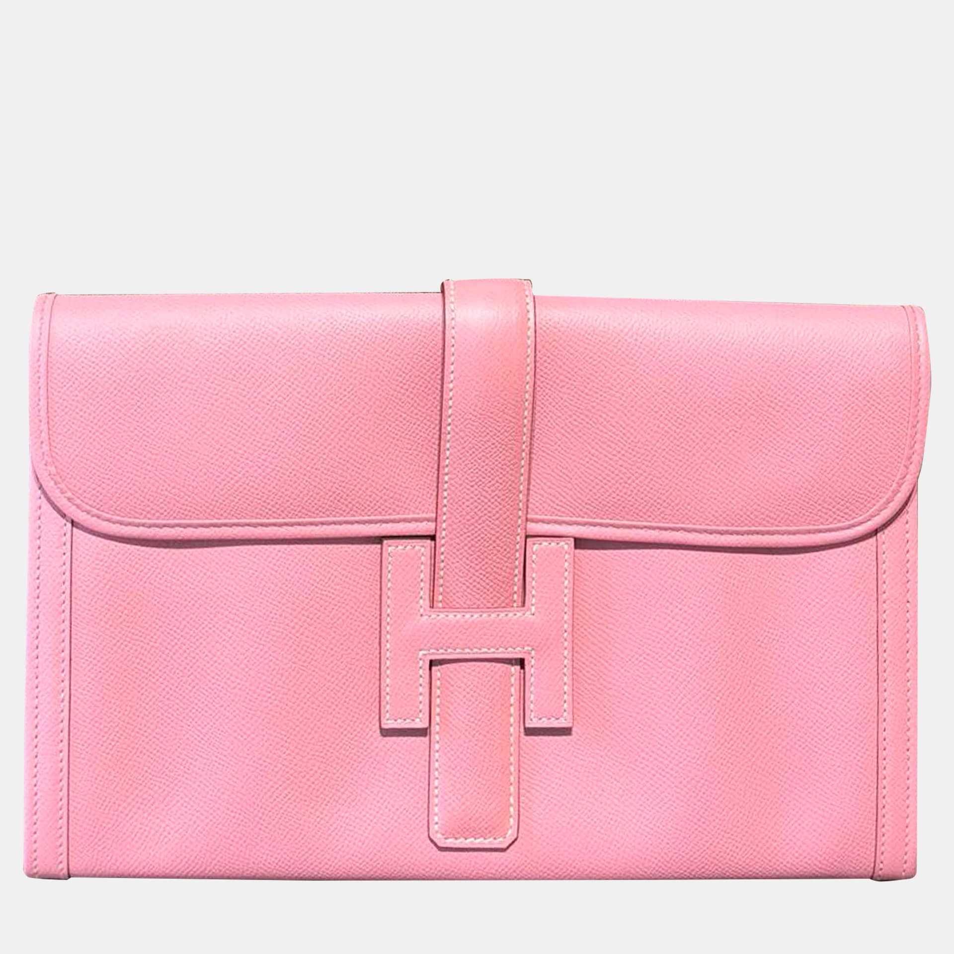 Hermes Jige Wide Milkshake Pink Epsom Leather Clutch Bag