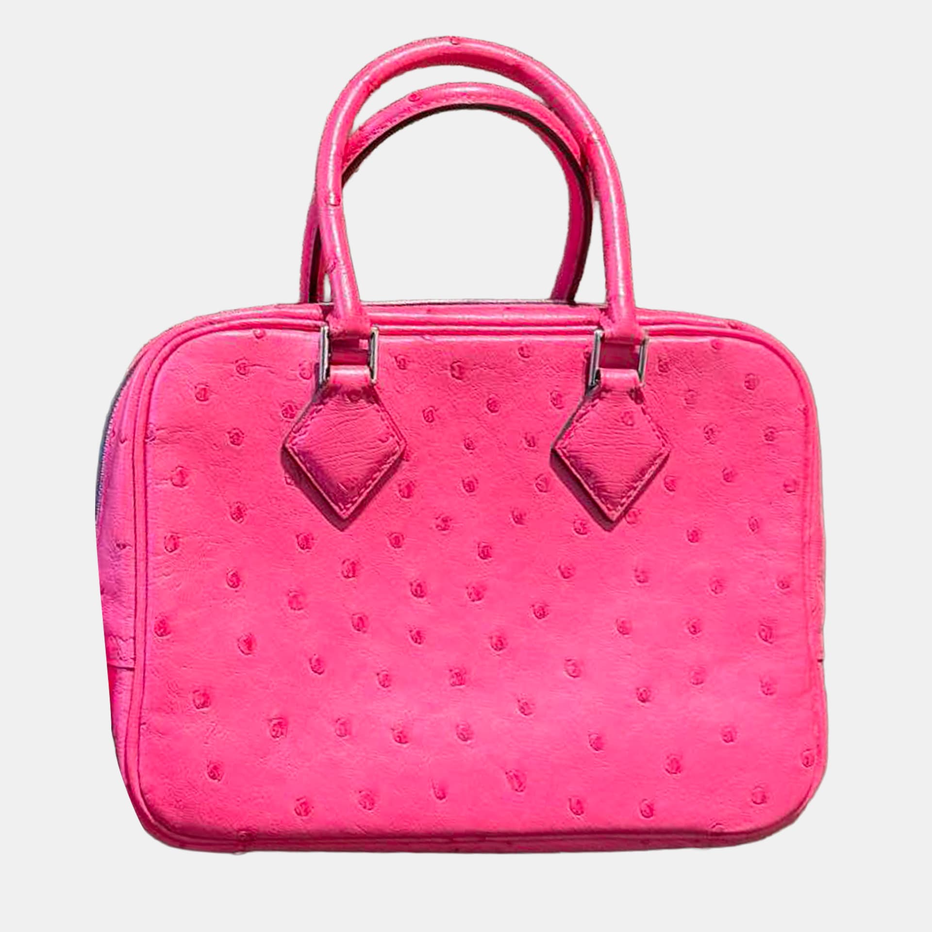 Hermes Mini Plume Rose Tyrien Ostrich Leather Top Handle Bag