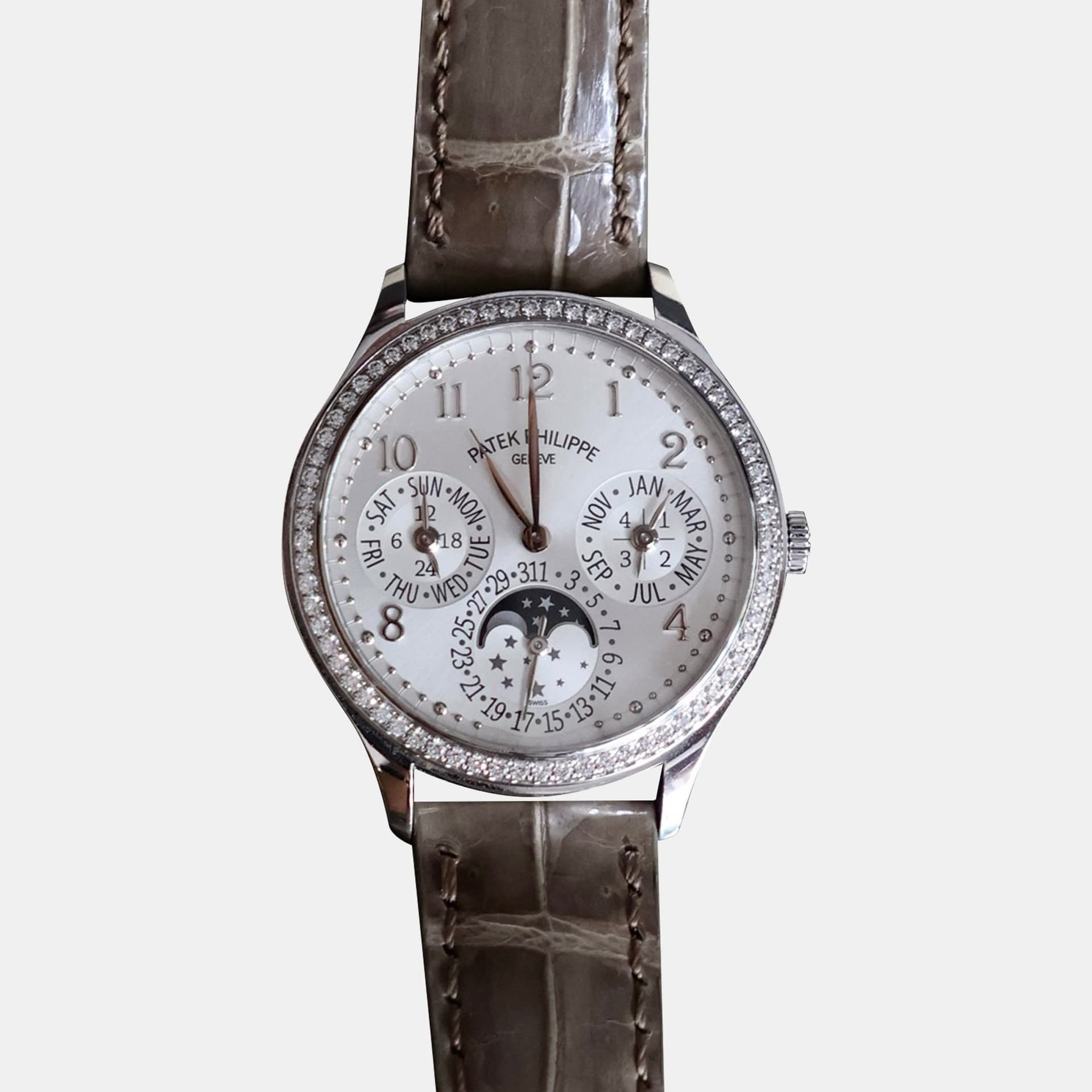 Patek Philippe Perpetual Calendar 7140R-001 White Rose Gold, Diamond Automatic Men's Wristwatch 35mm