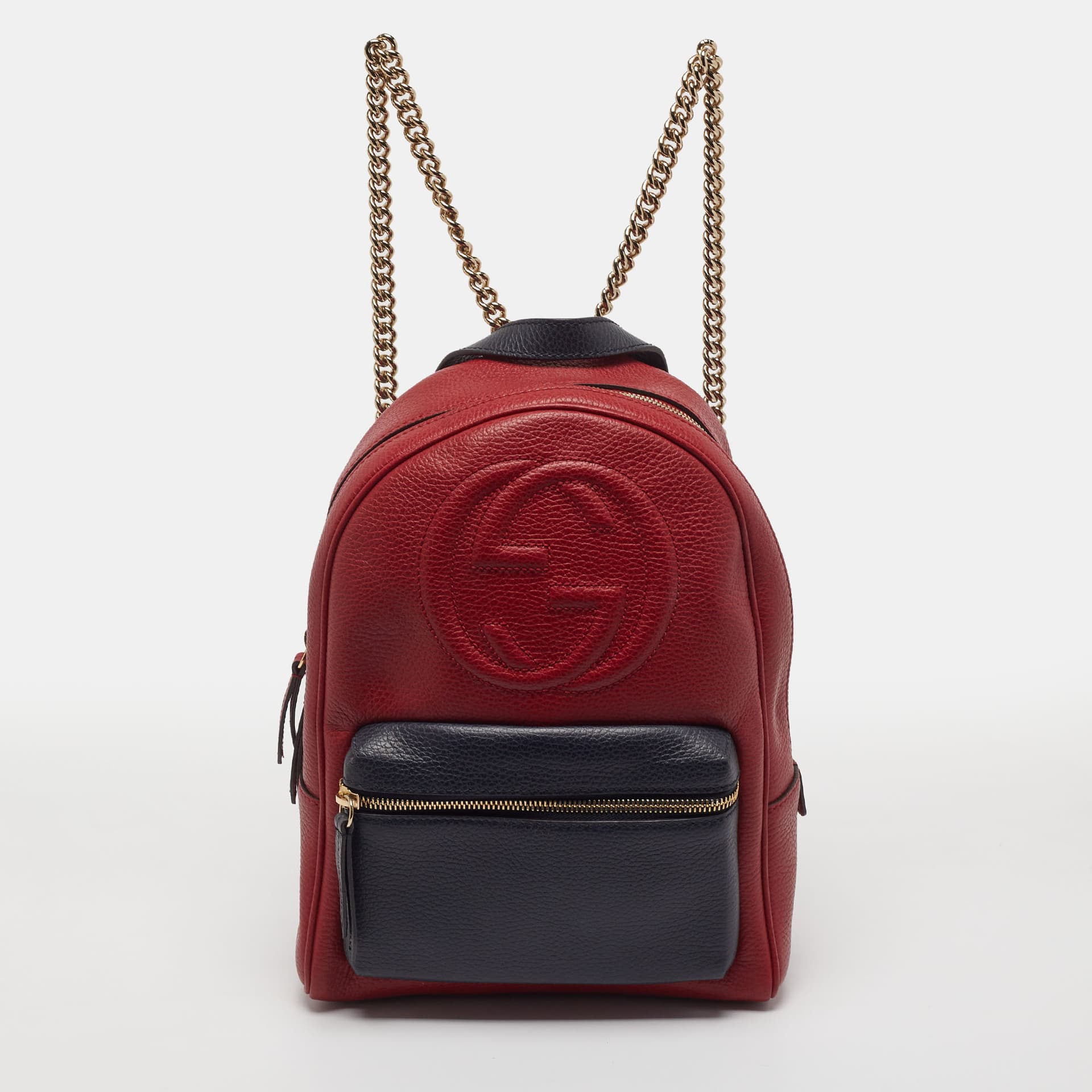 Gucci Soho Chain Red/Navy Blue Leather Backpack