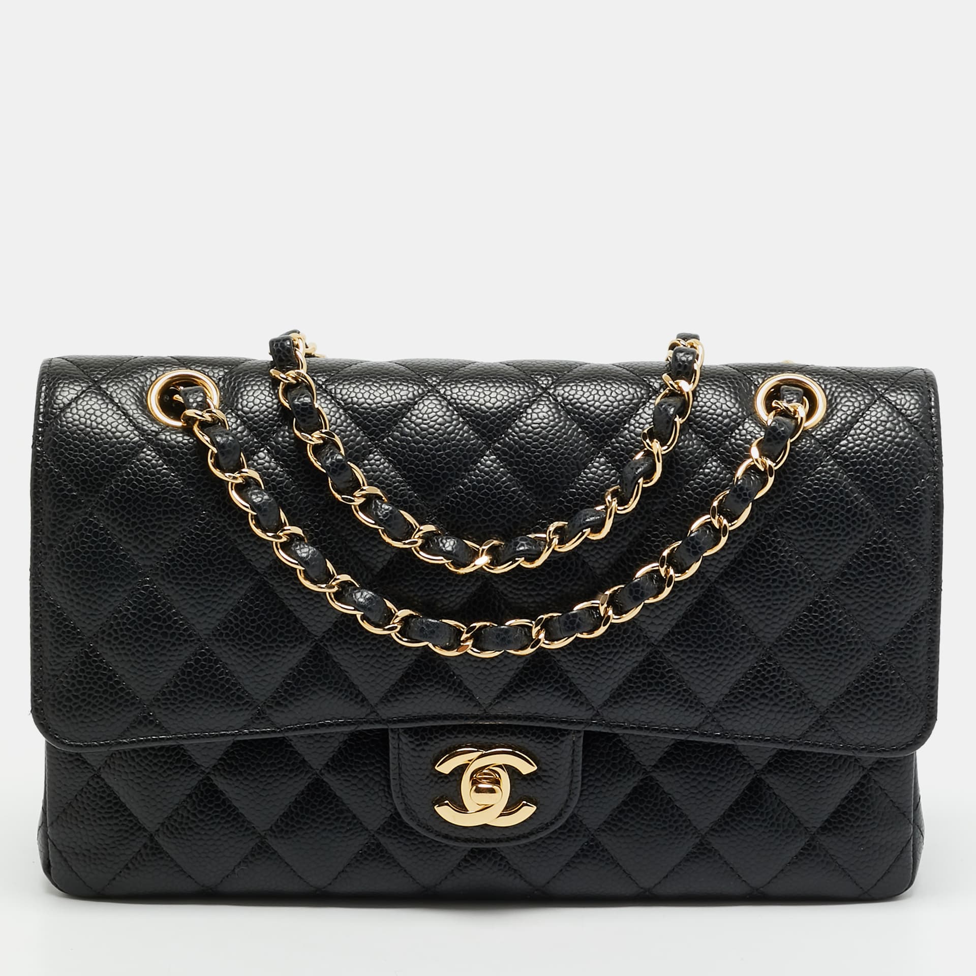Chanel Classic Double Flap Medium Black Quilted Caviar Leather Bag