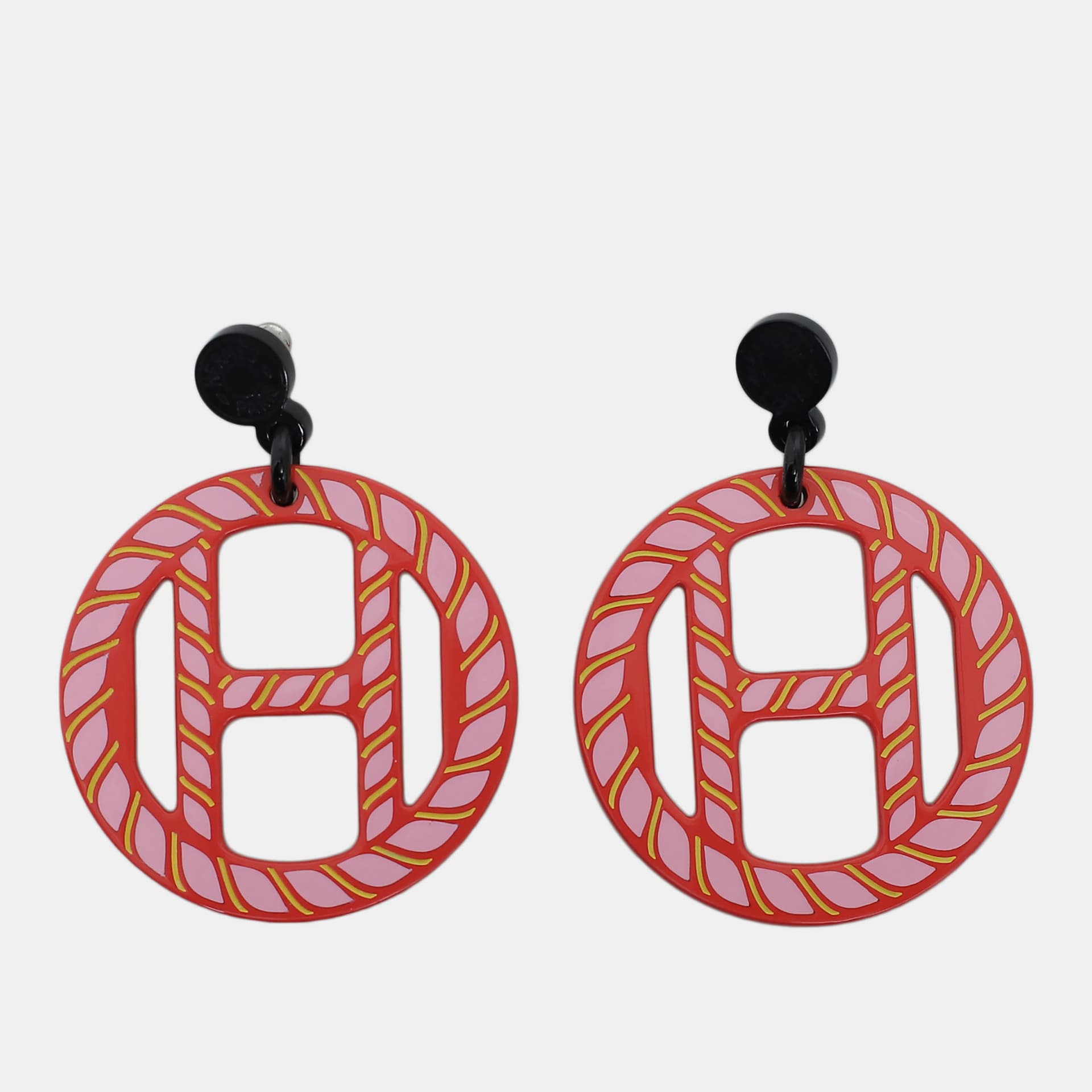 Hermes H Equipe Pink, Red Earrings