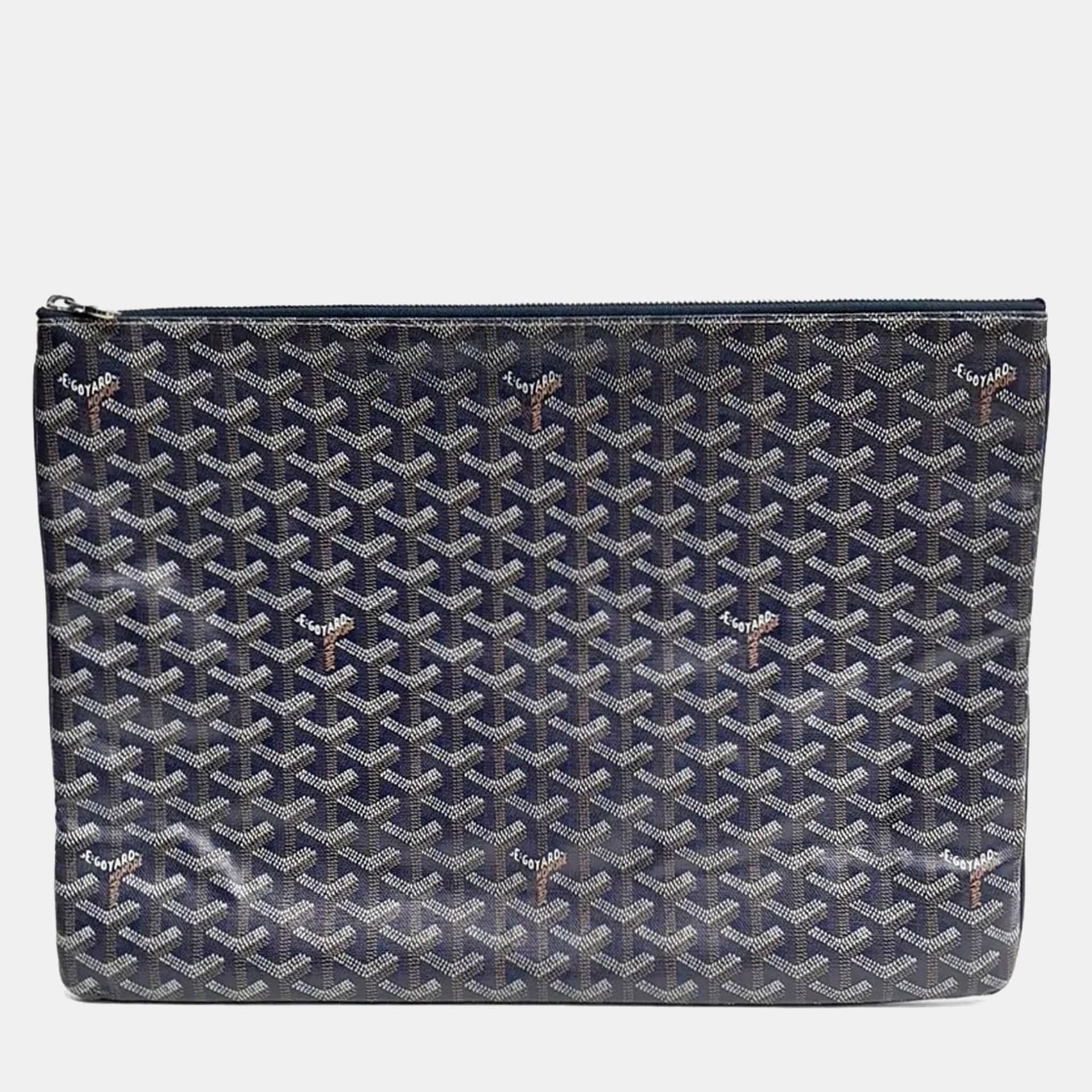 Goyard Senat GM Blue Goyardine Canvas Pouch Bag