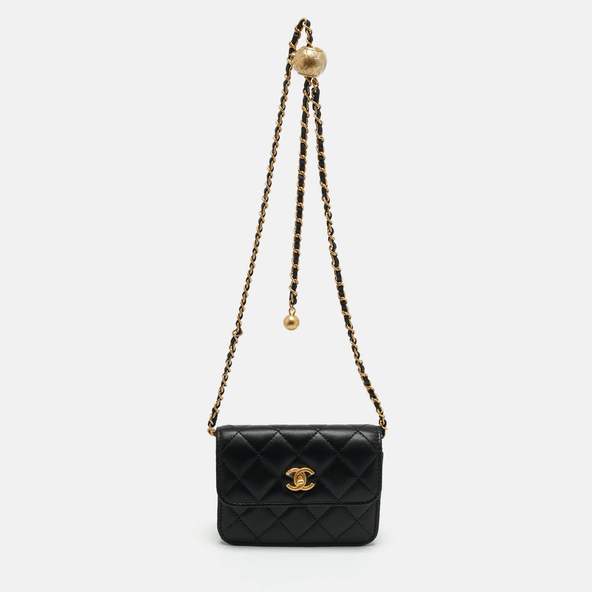 Chanel Pearl Crush Black Quilted Leather Clutch With Chain