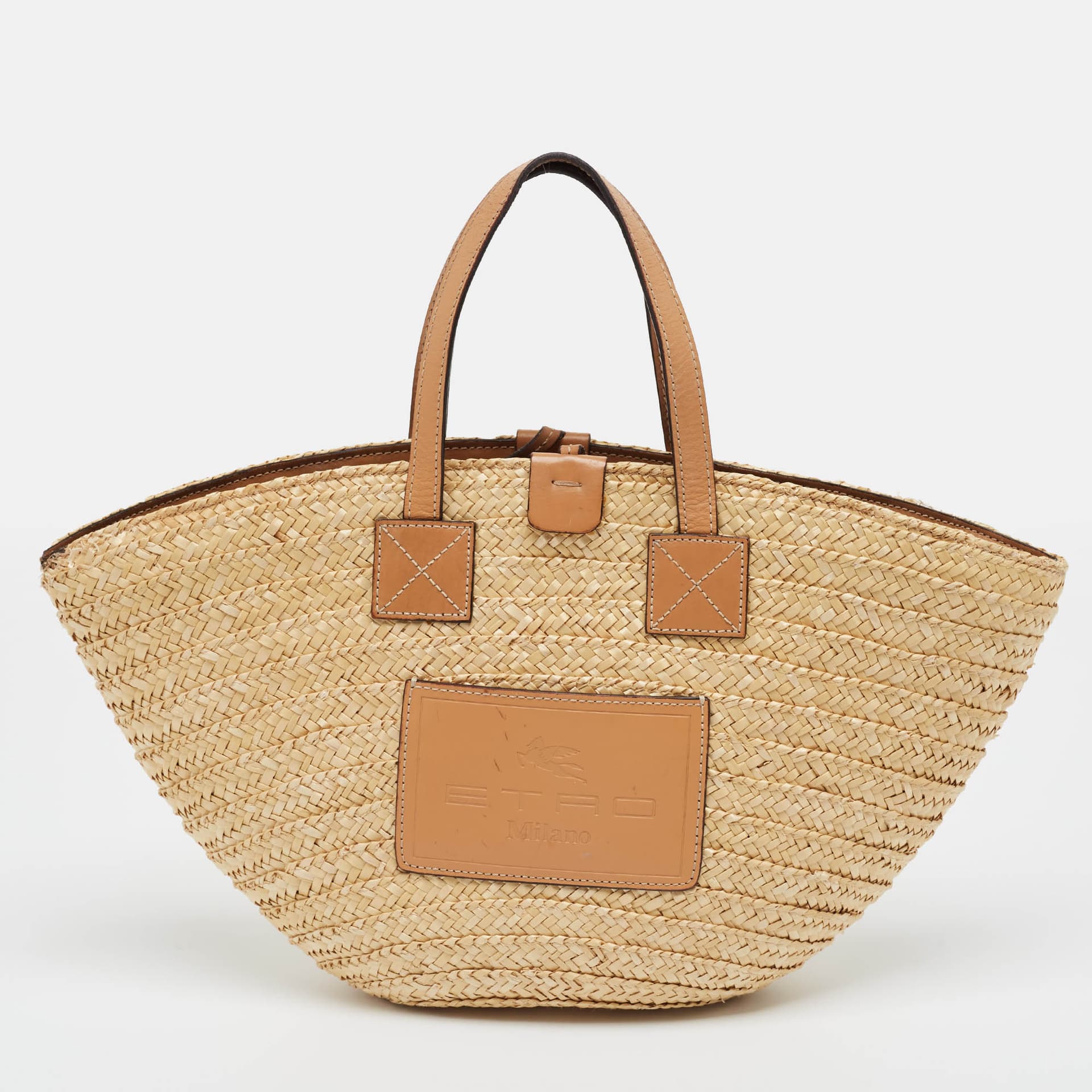 Etro Beige/Brown Leather and Raffia Basket Tote