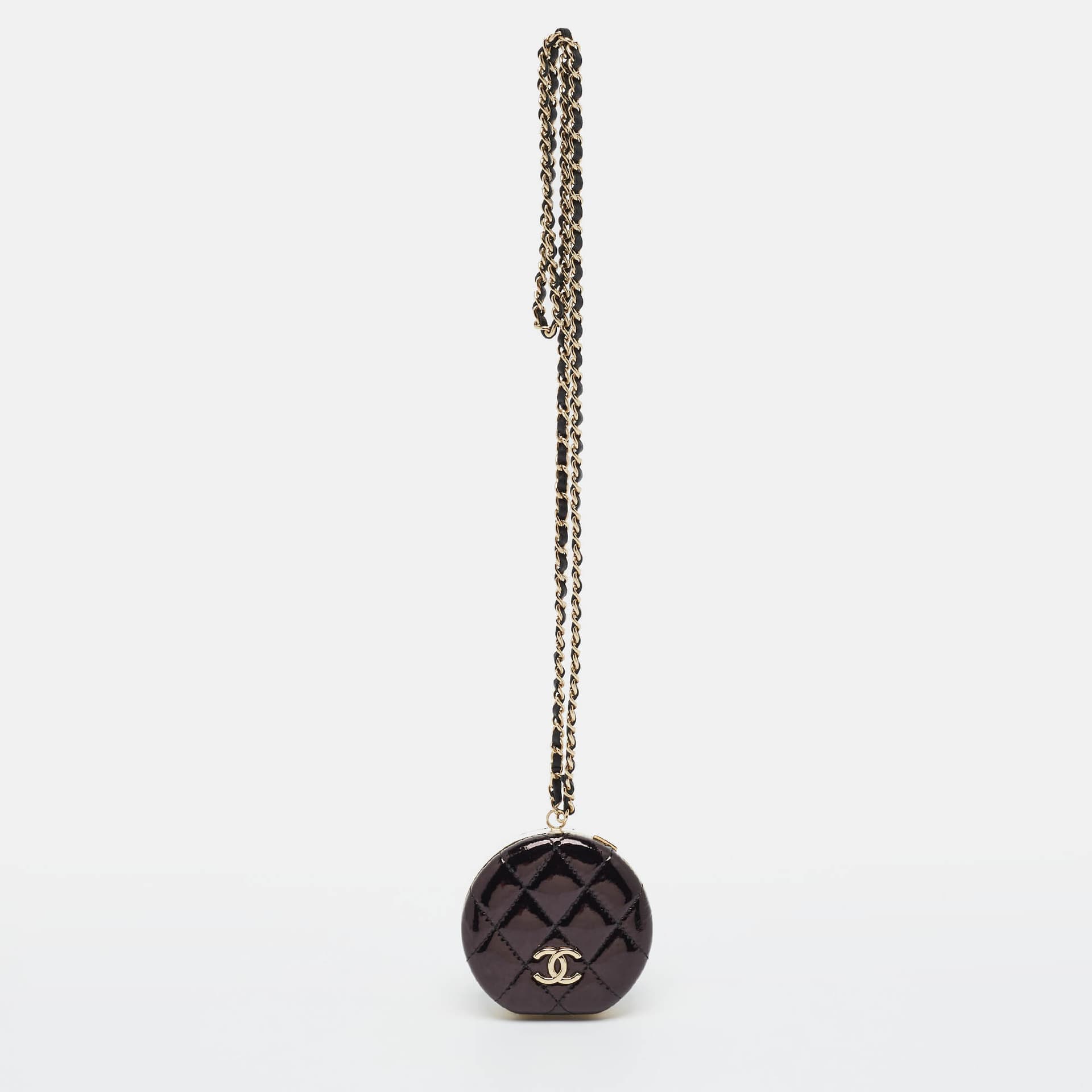 Chanel CC Vanity With Chain Black Quilted Patent Leather