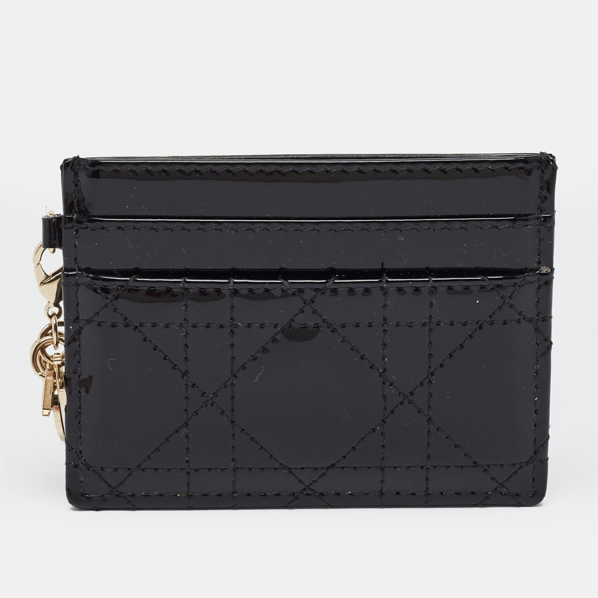 Dior Lady Dior Freesia Black Cannage Patent Leather Card Holder