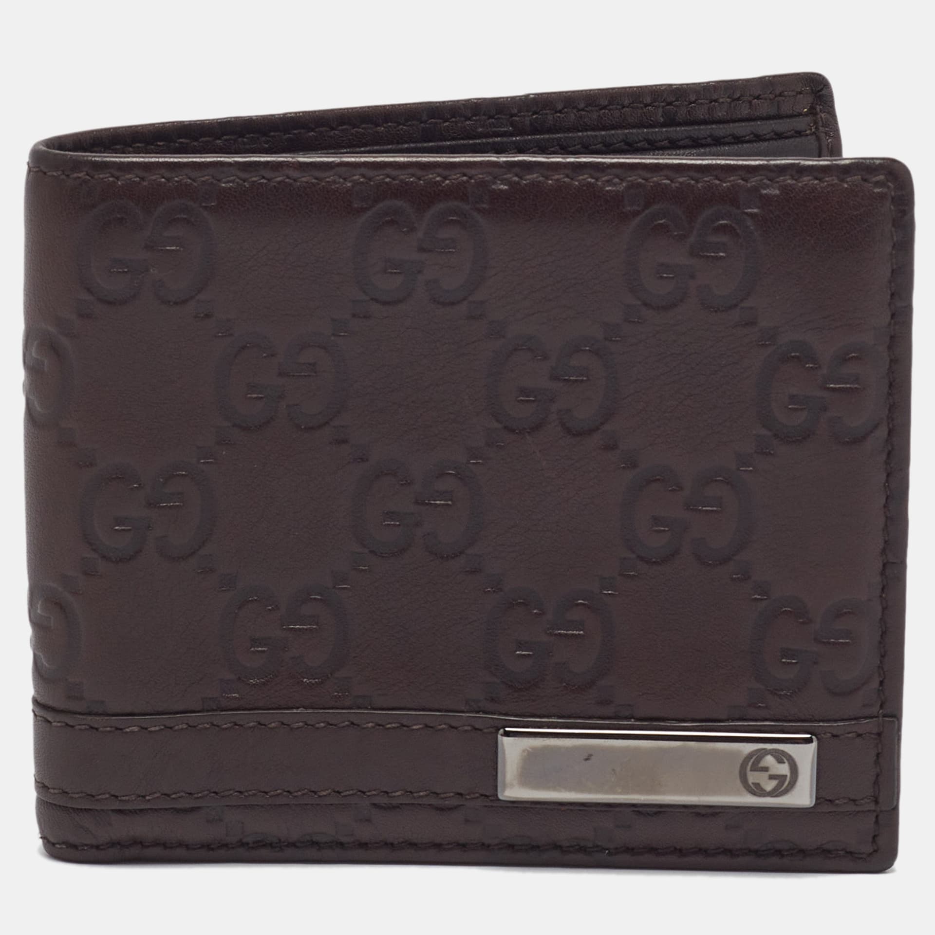 Gucci Metal Bar Logo Brown Guccissima Leather Bifold Wallet
