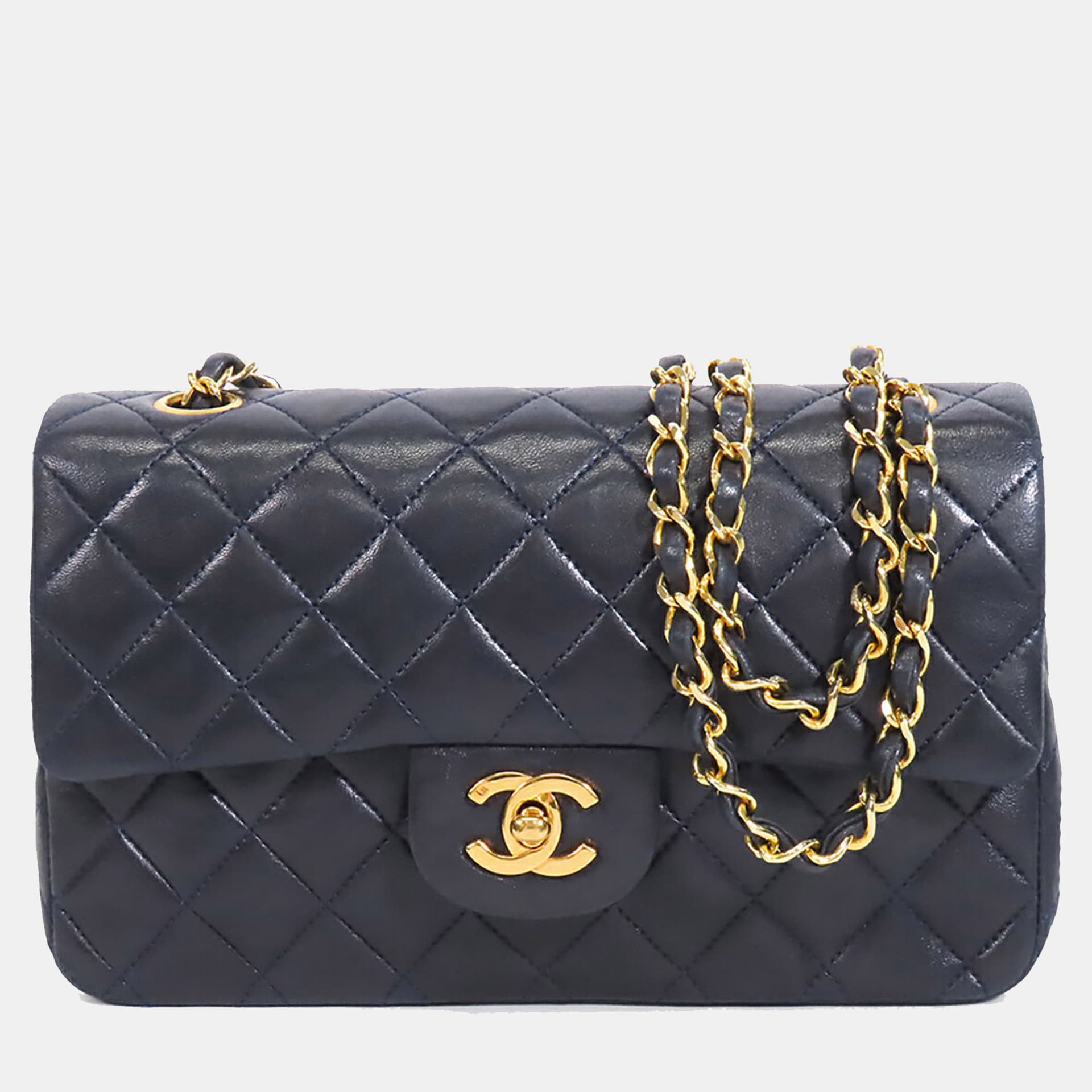 Chanel Classic Small Navy Lambskin Leather Shoulder Bag