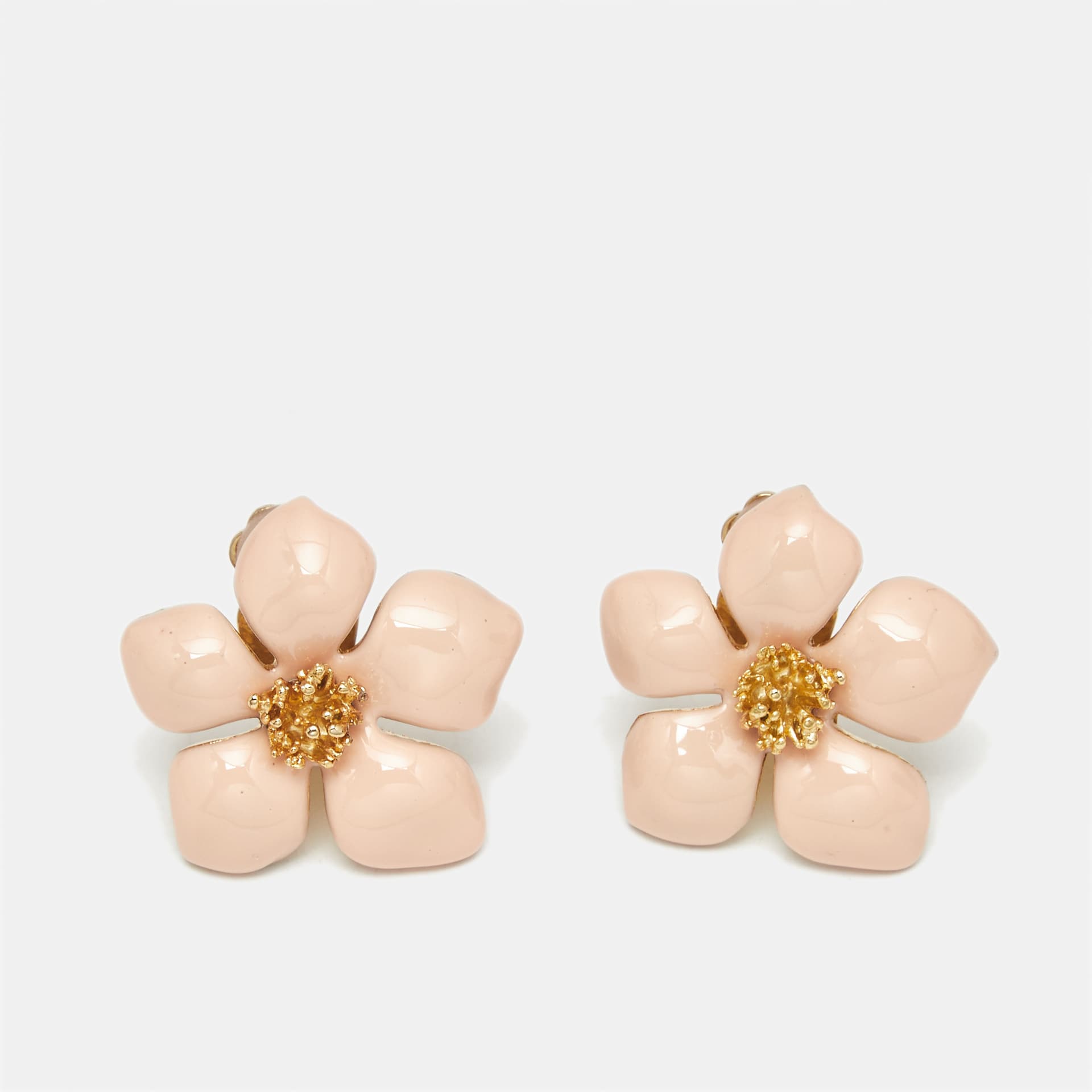 Carolina Herrera Flower Enamel Gold Tone Earrings