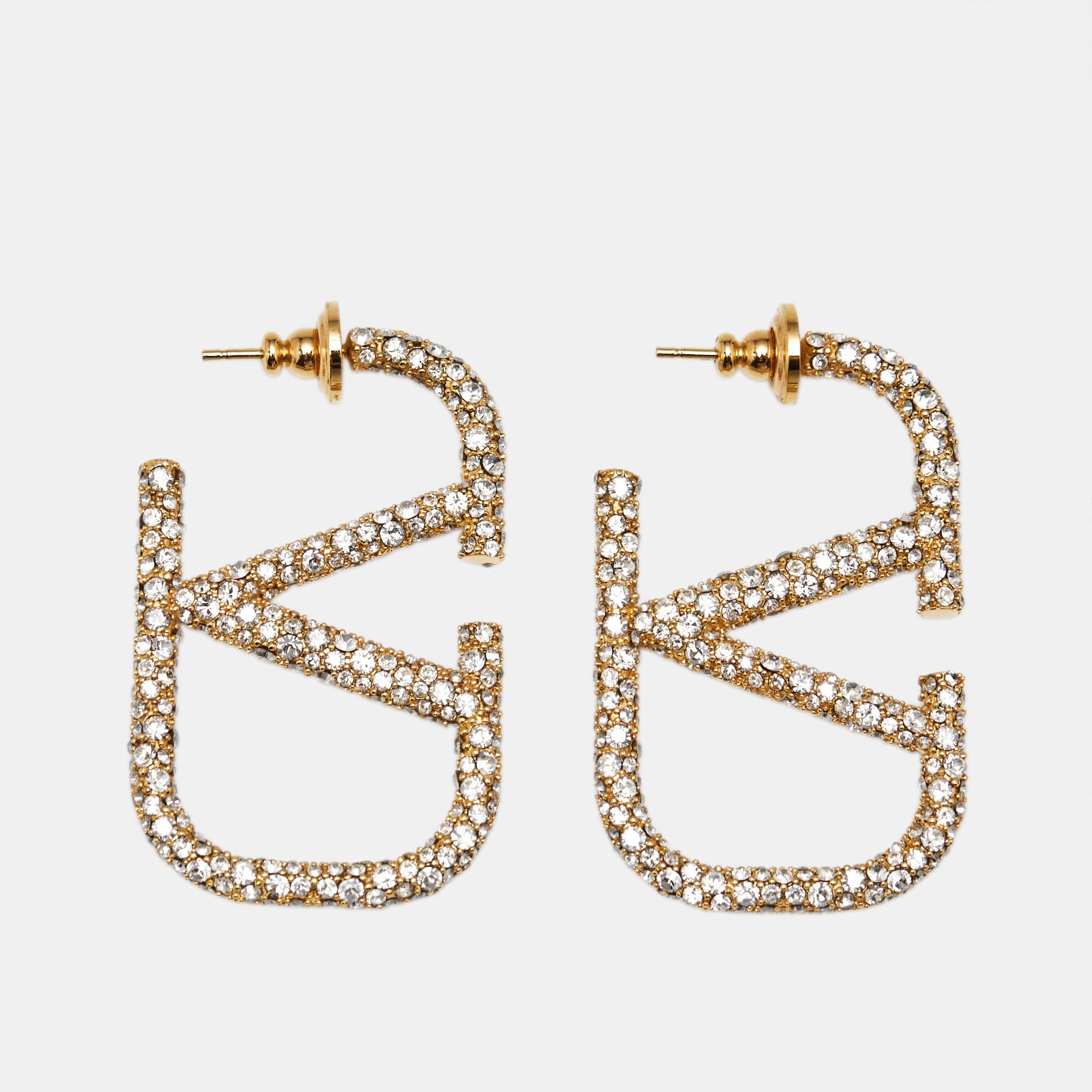 Valentino Garavani VLogo Signature Crystal Gold Tone Earrings
