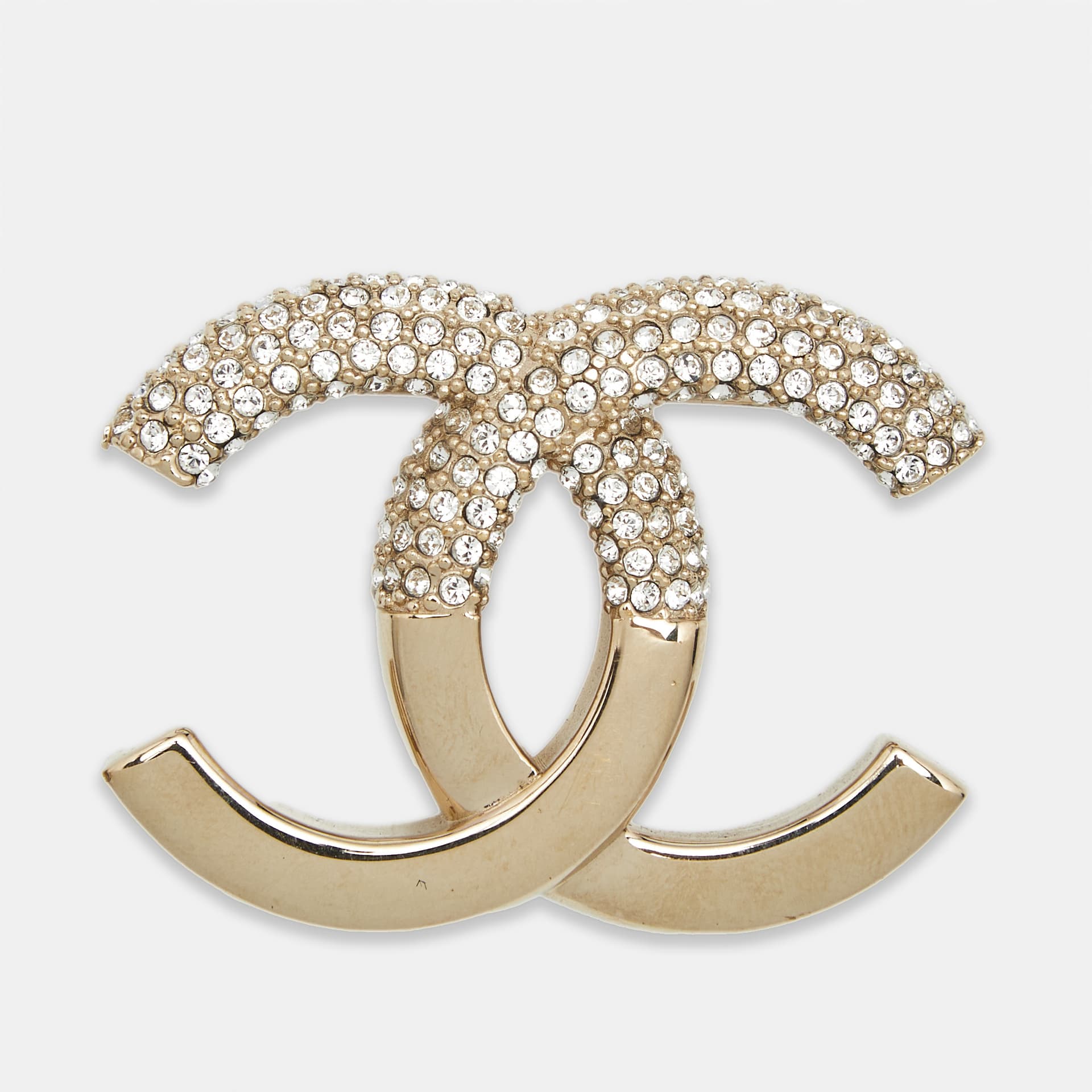 Chanel CC Crystals Gold Tone Brooch